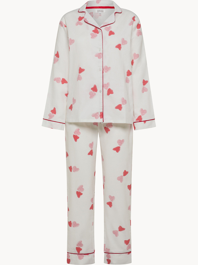 Heart-pattern flannel pajamas