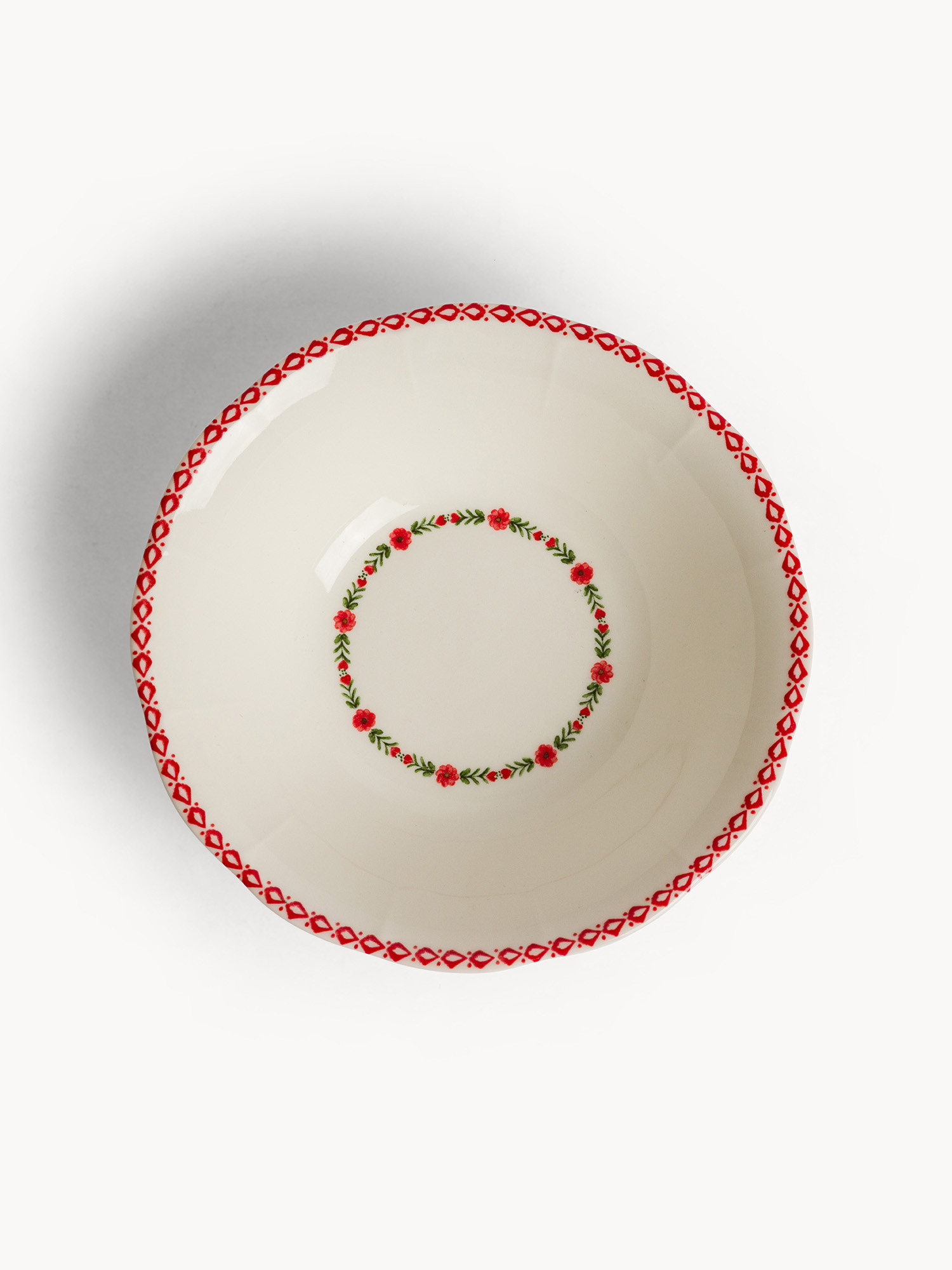 Ceramic bowl with red flower detail, White, large image number 1