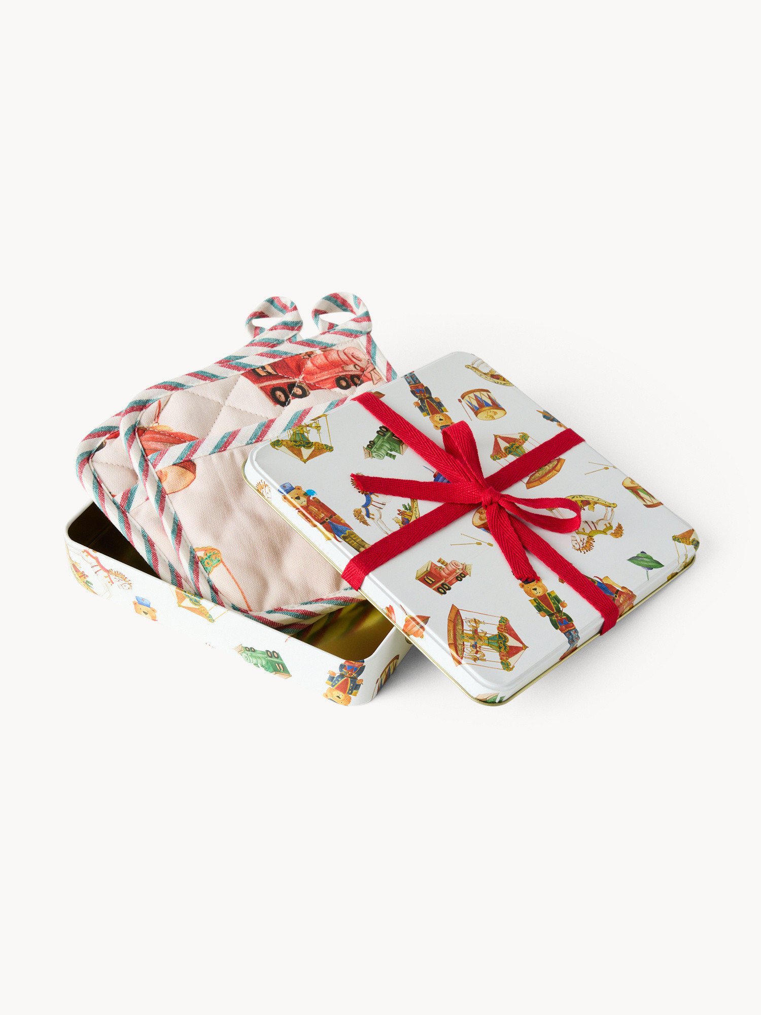 Gift tin with set of 2 pot holders, Light Beige, large image number 1