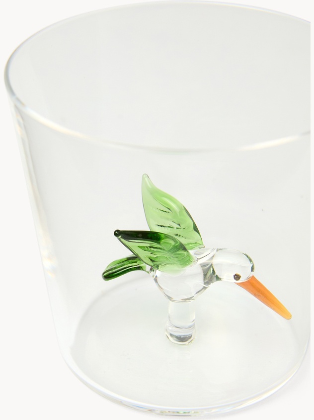 Bicchiere in vetro borosilicato dettaglio uccellino