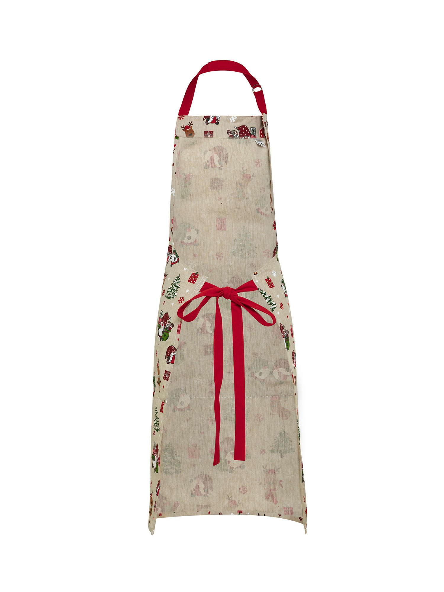 Grembiule da cucina panama di cotone stampa natalizia, Beige, large image number 1