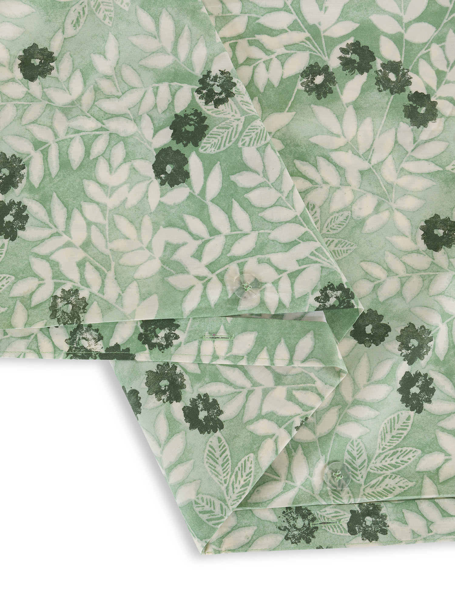 Floral patterned cotton percale duvet cover set, Green, large image number 1