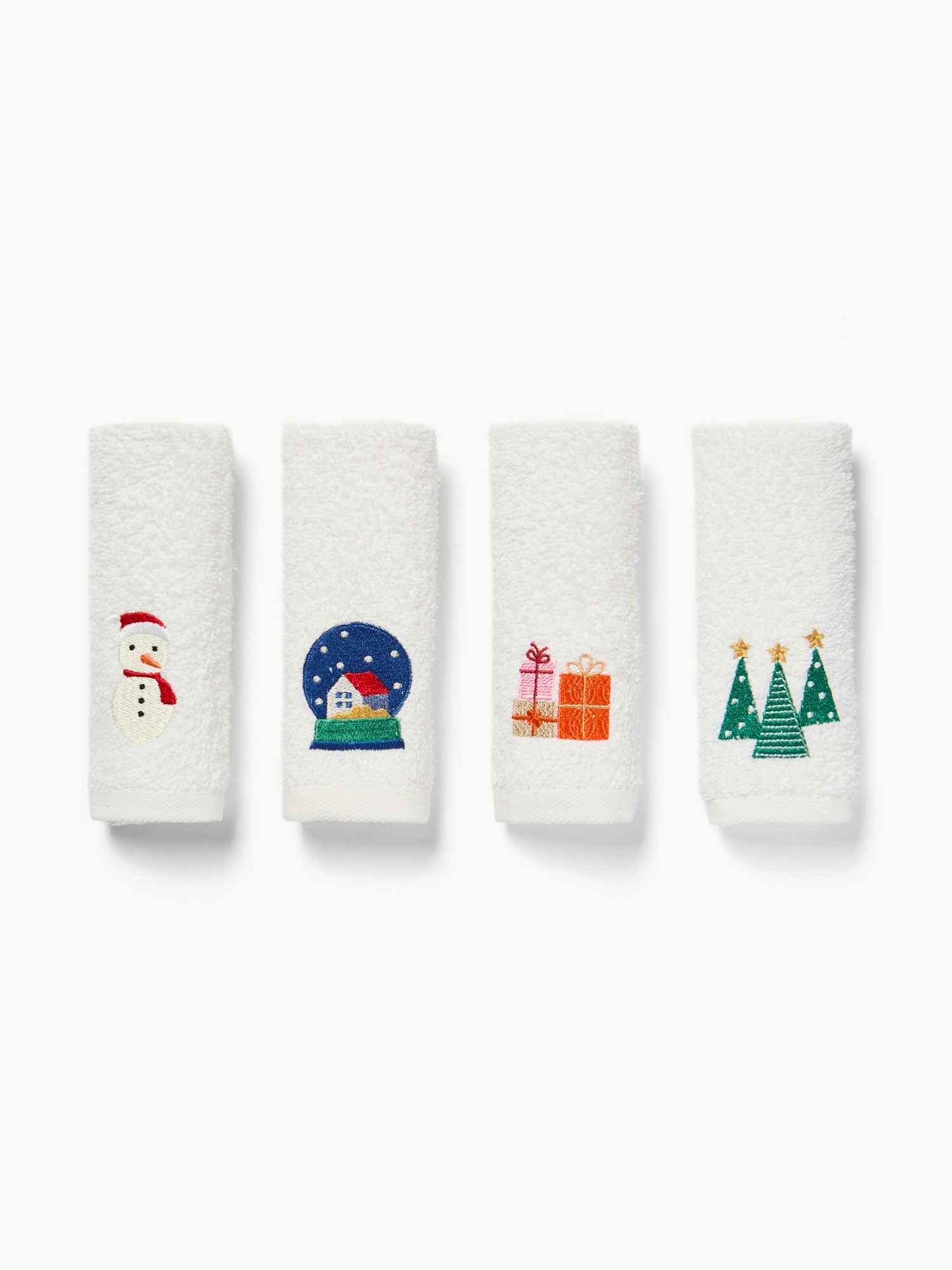 Box of 4 cotton terry cloths with Christmas embroidery, Multicolor, large image number 1