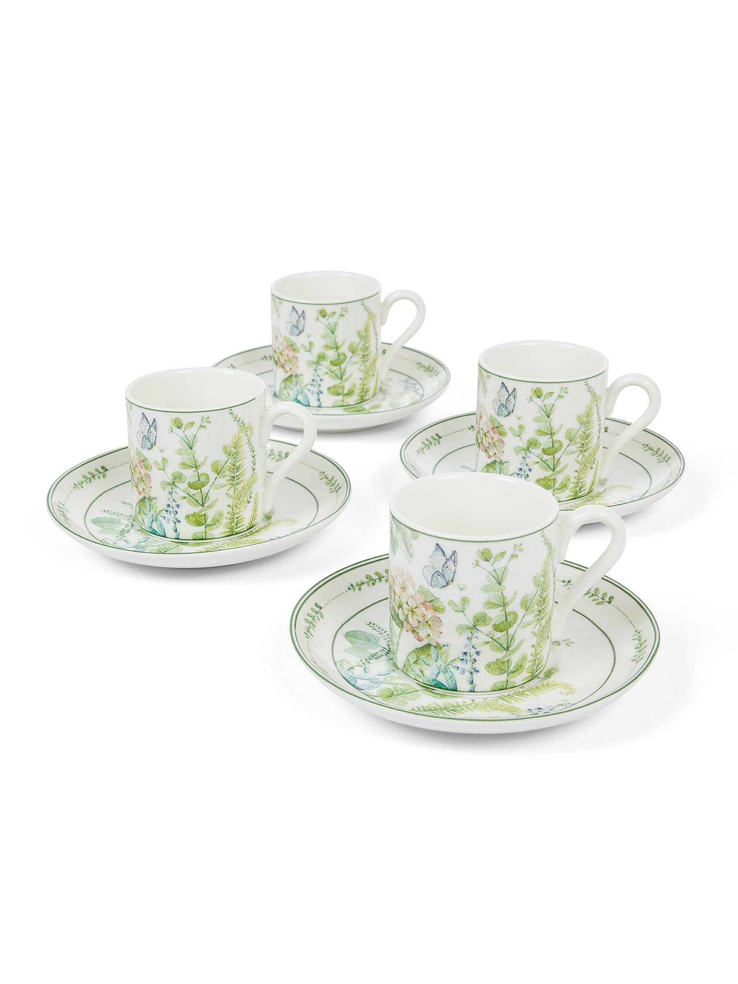 Set of 4 new bone china coffee cups with botanical motif, Multicolor, large image number 1