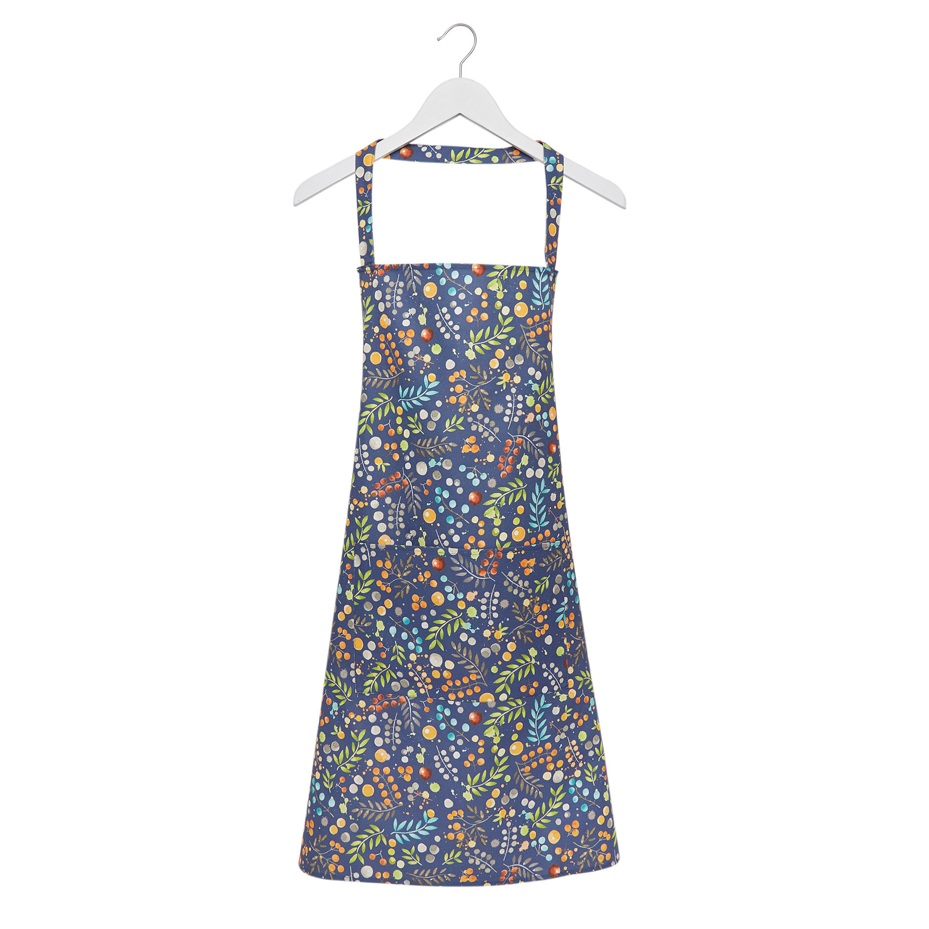 Cotton twill kitchen apron with flowers print, Blue, large image number 0