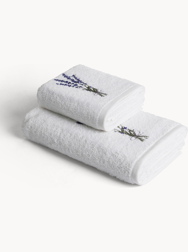 Asciugamano in puro cotone ricamo lavanda