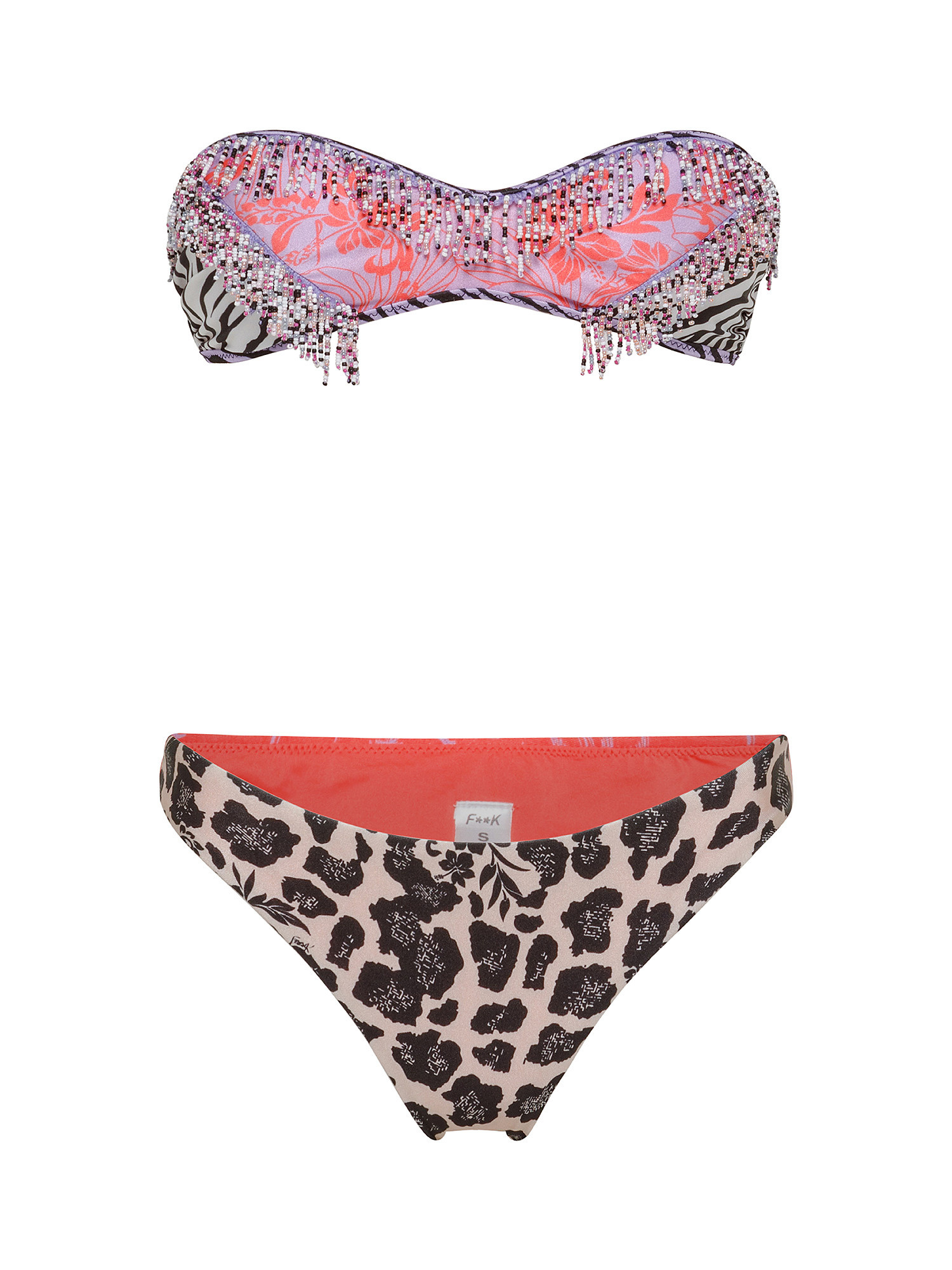Bandeau bikini and fixed Brazilian briefs, Multicolor, large image number 0