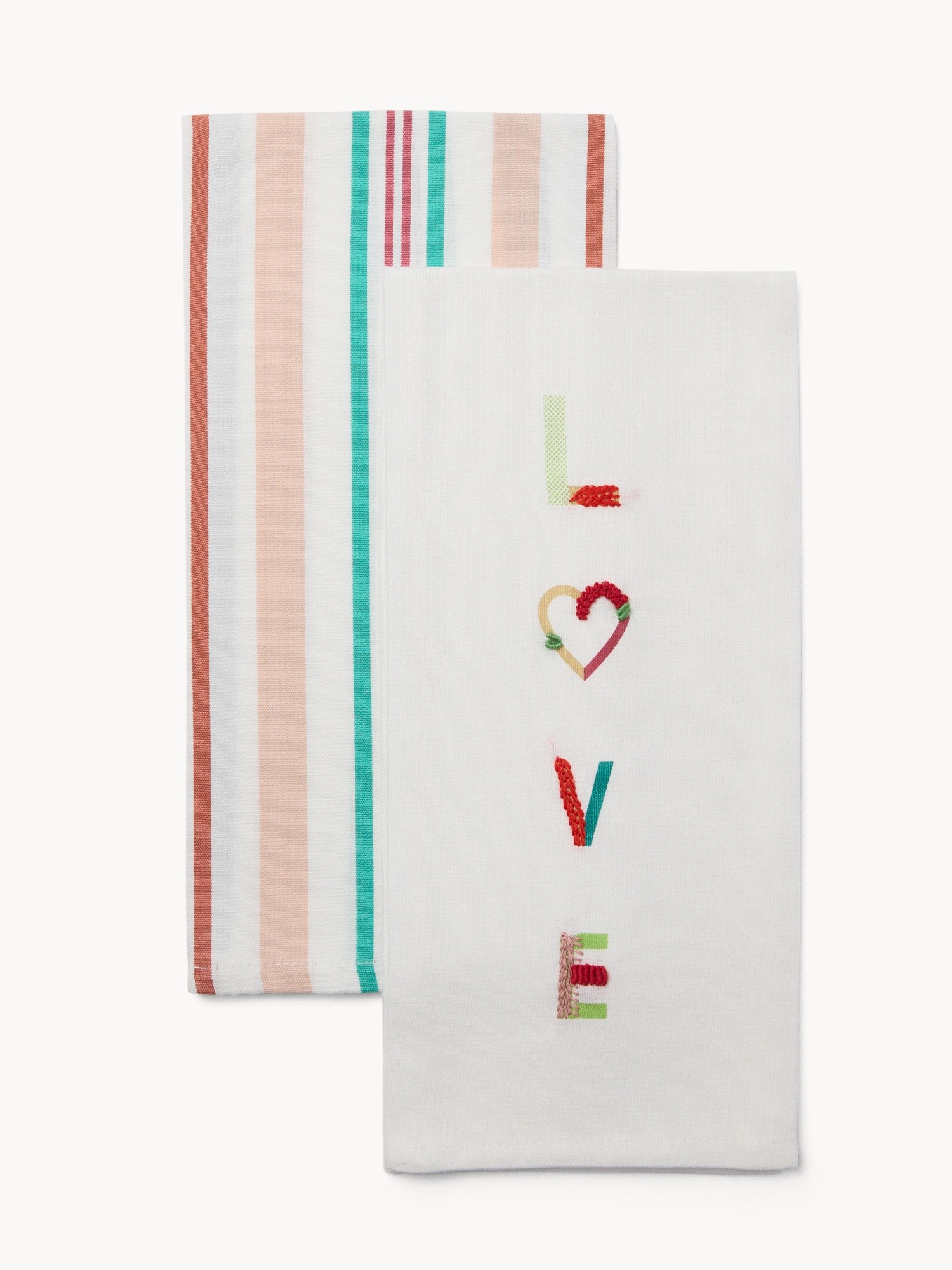 Set of 2 embroidered cotton tea towels - Introductory price, Multicolor, large image number 0
