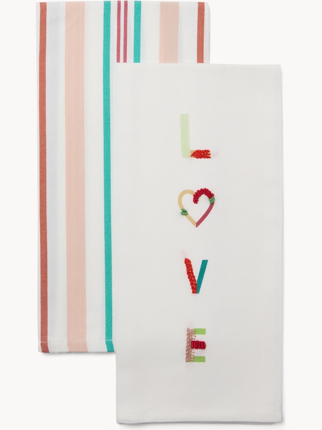 Set of 2 embroidered cotton tea towels - Introductory price