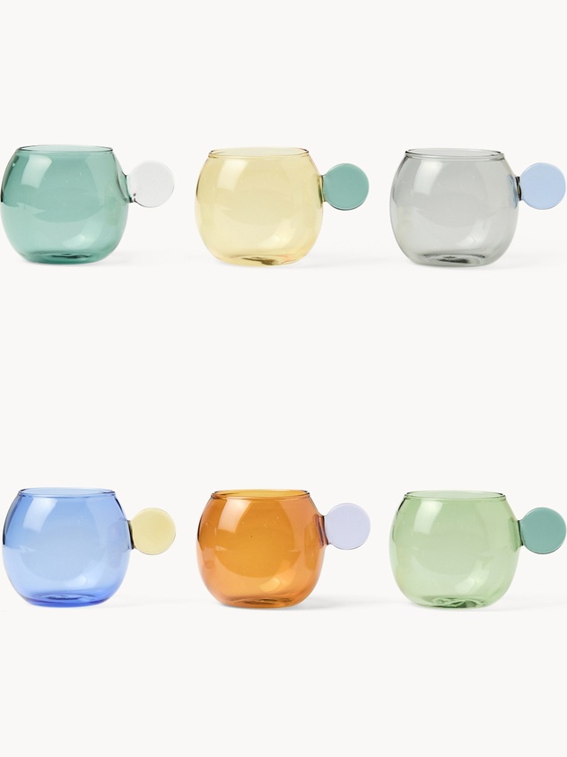 Set of 6 colored glass coffee cups