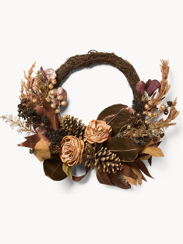 Wreath with artificial autumn flowers
