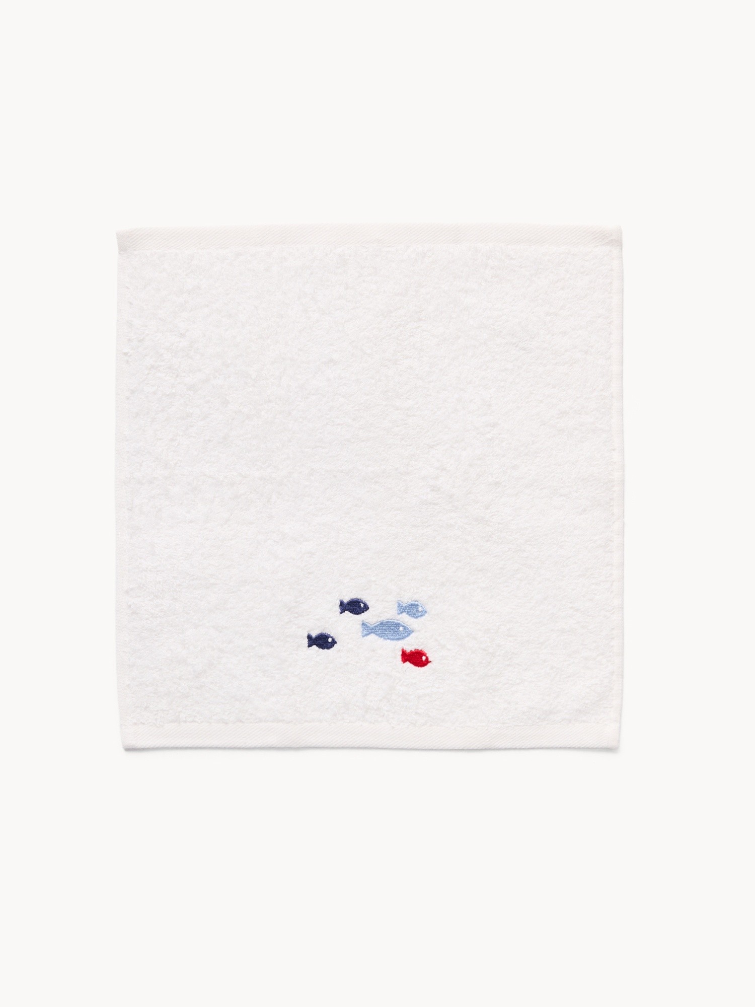 Set 2 lavette in cotone ricamo pesci, Bianco, large image number 1