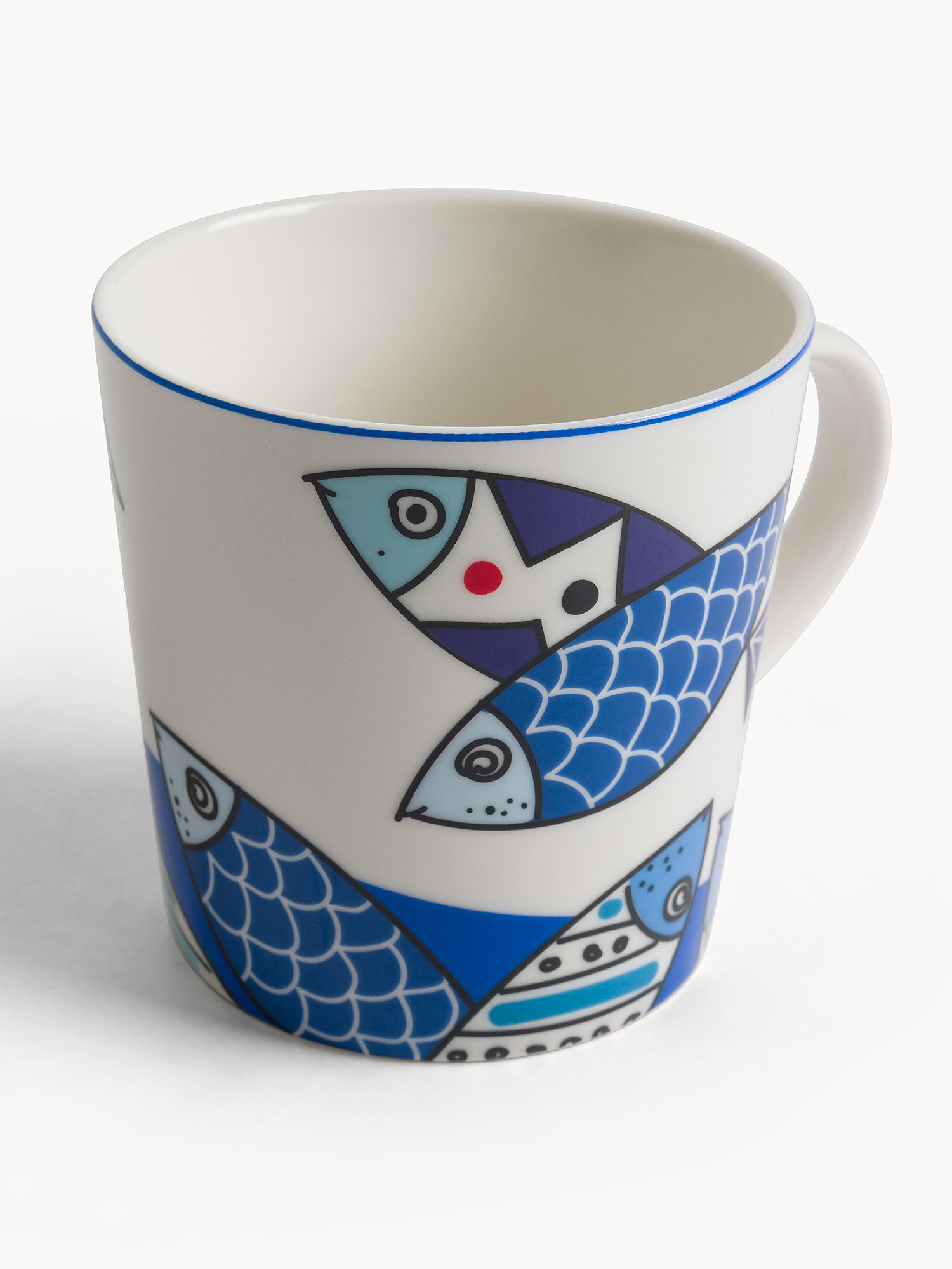 Mug in porcellana motivo pesci, Azzurro, large image number 1