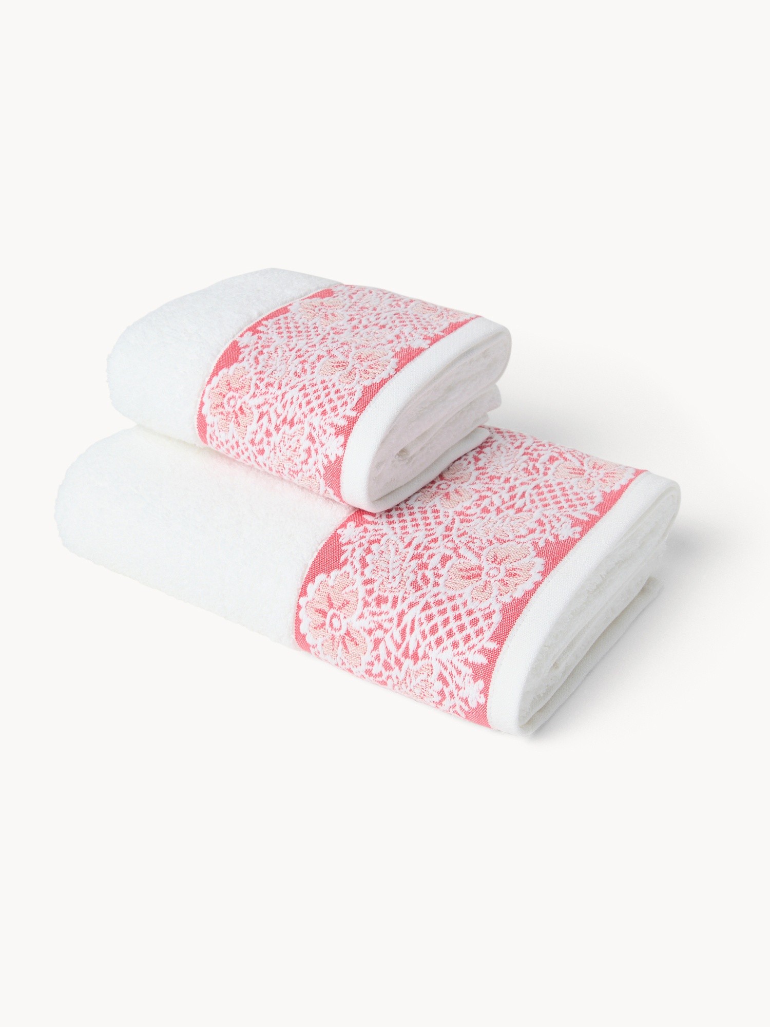 Asciugamano  in spugna di cotone con bordo floreale jacquard  - Prezzo di lancio, Rosso, large image number 0