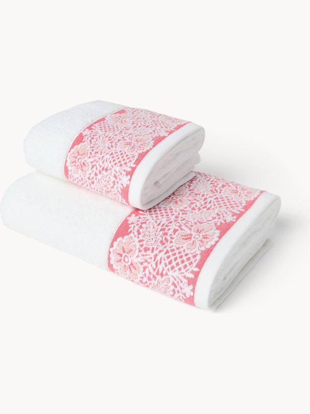 Asciugamano  in spugna di cotone con bordo floreale jacquard  - Prezzo di lancio