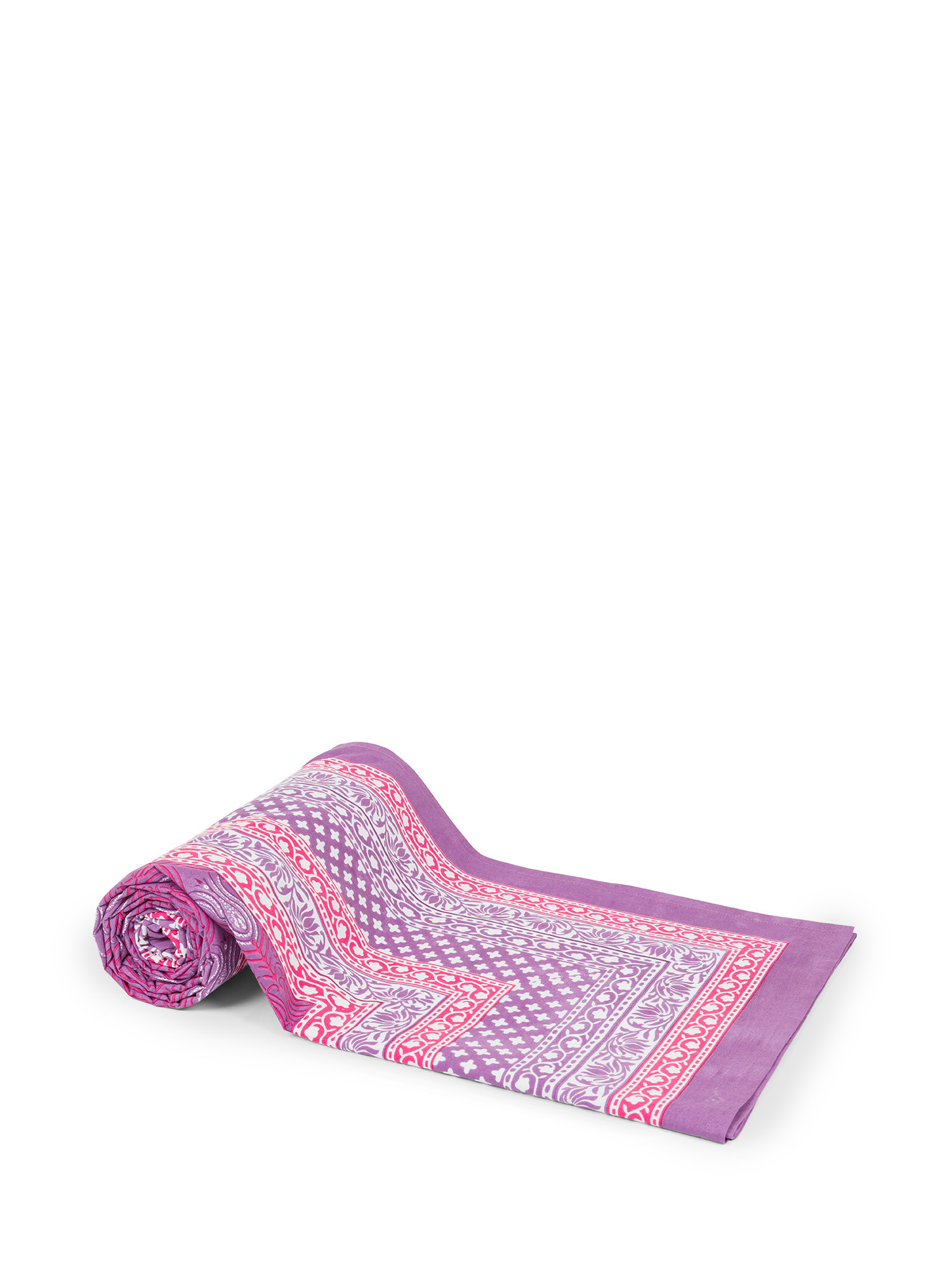Multi-purpose towel in hand-printed cotton, Purple, large image number 0