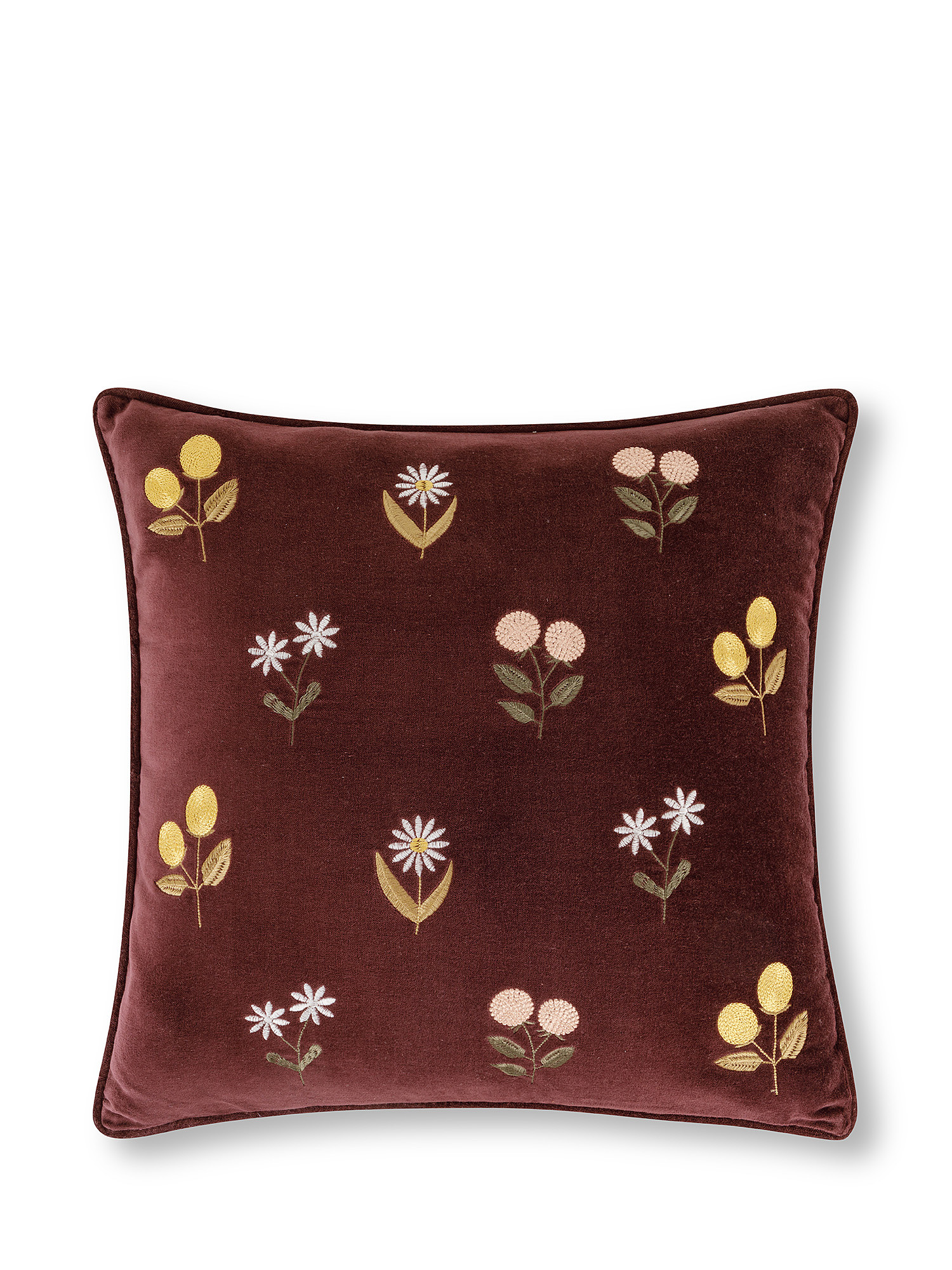 Velvet cushion with flower embroidery 45x45cm, Purple, large image number 0
