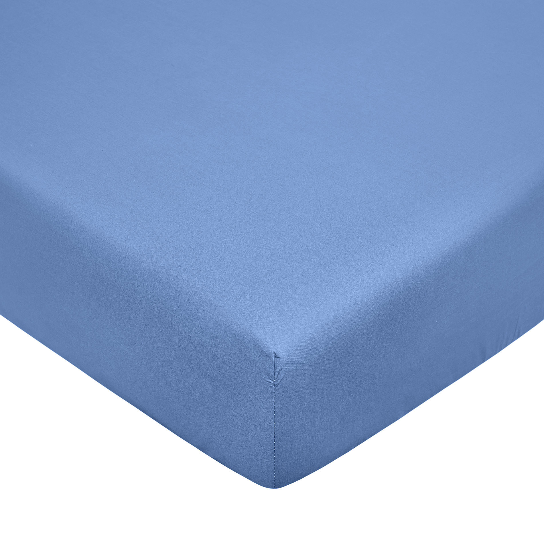 Solid color cotton satin fitted sheet, Blue Dark, large image number 0