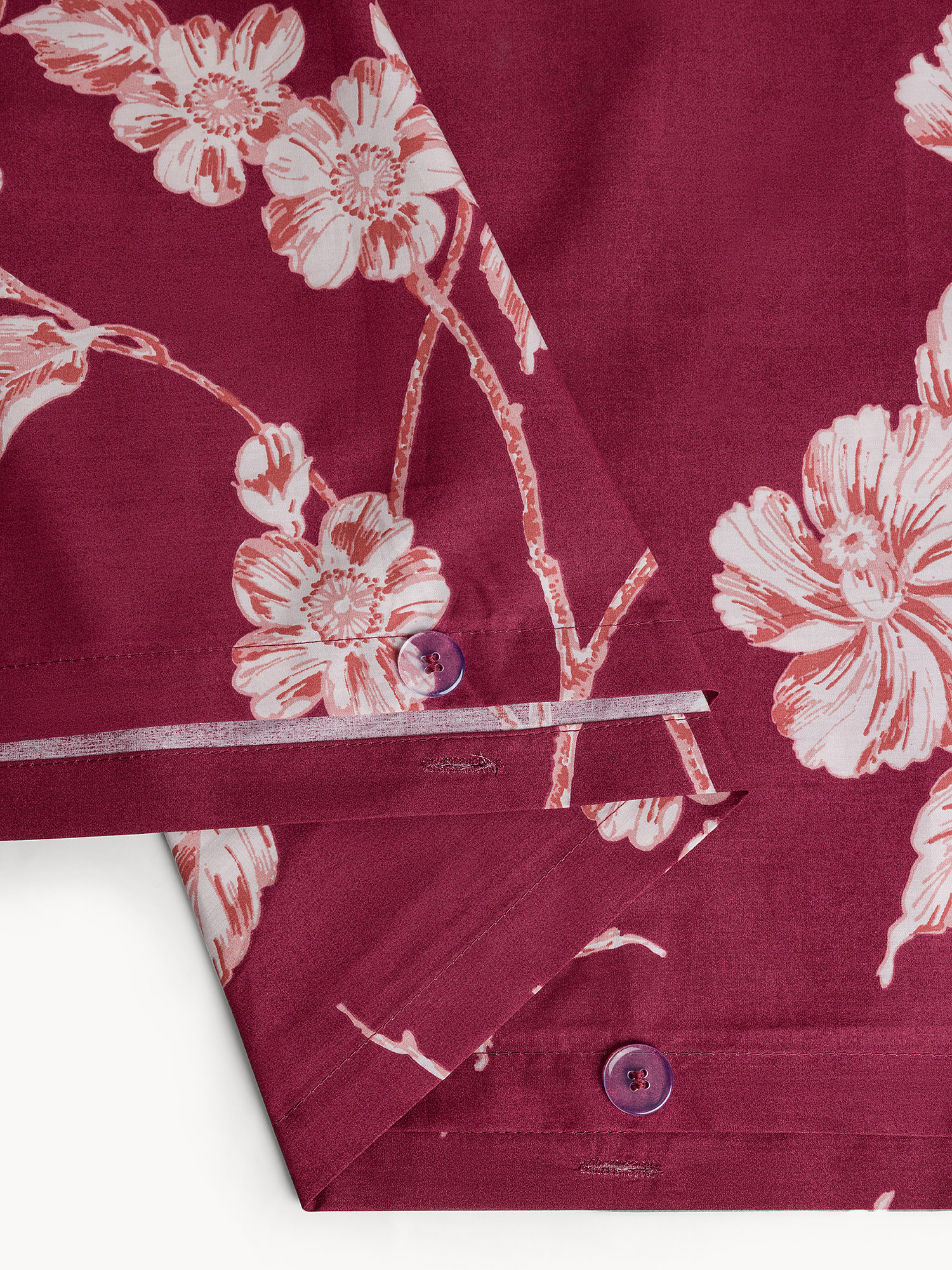 Floral print cotton percale duvet cover, Red Bordeaux, large image number 2