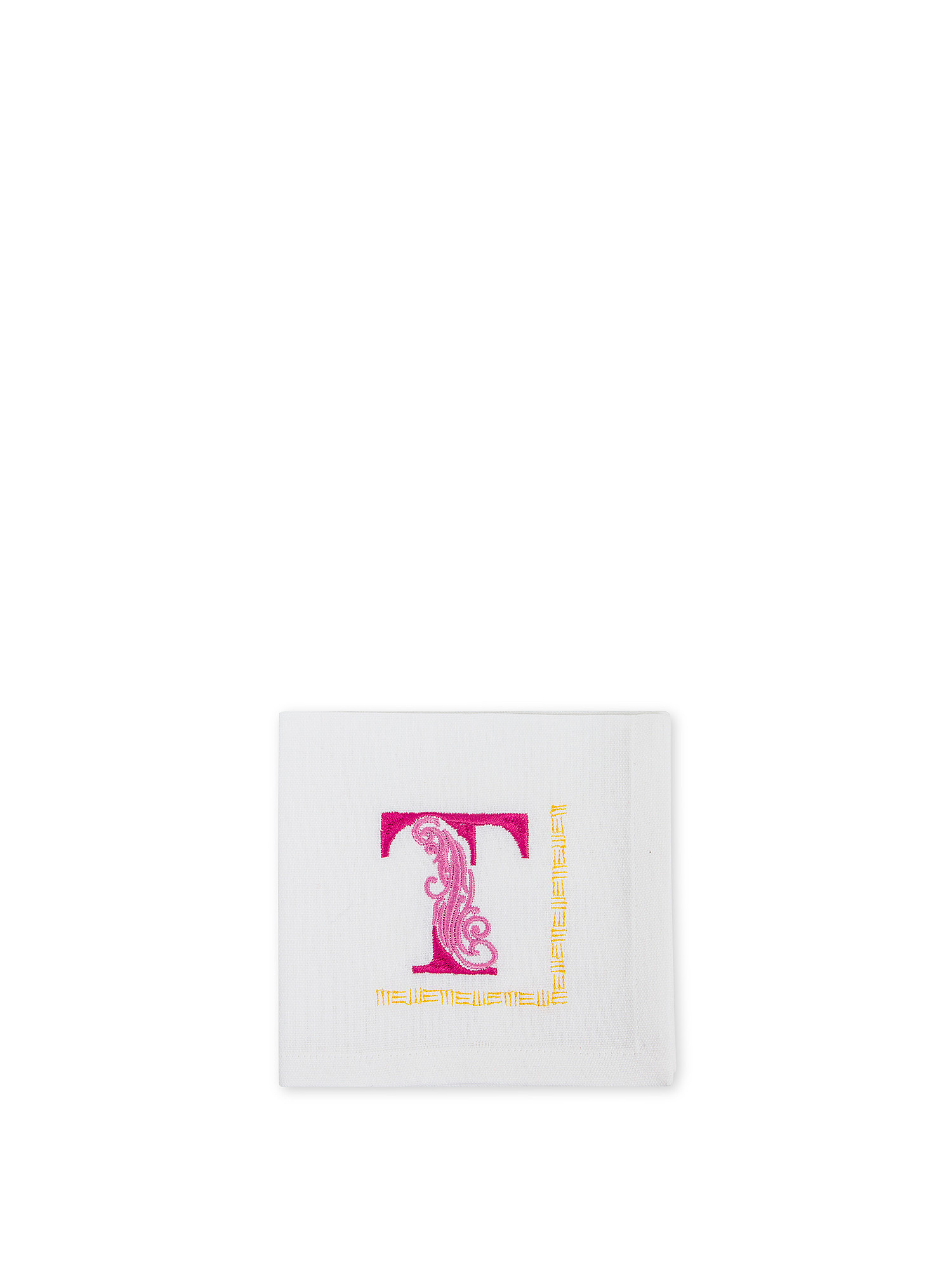 Pure cotton napkin with letter T embroidery, White, large image number 0
