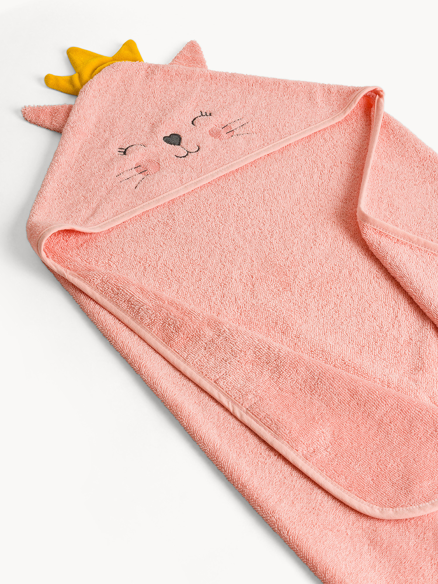 Pure cotton towel with cat detail, Pink, large image number 1