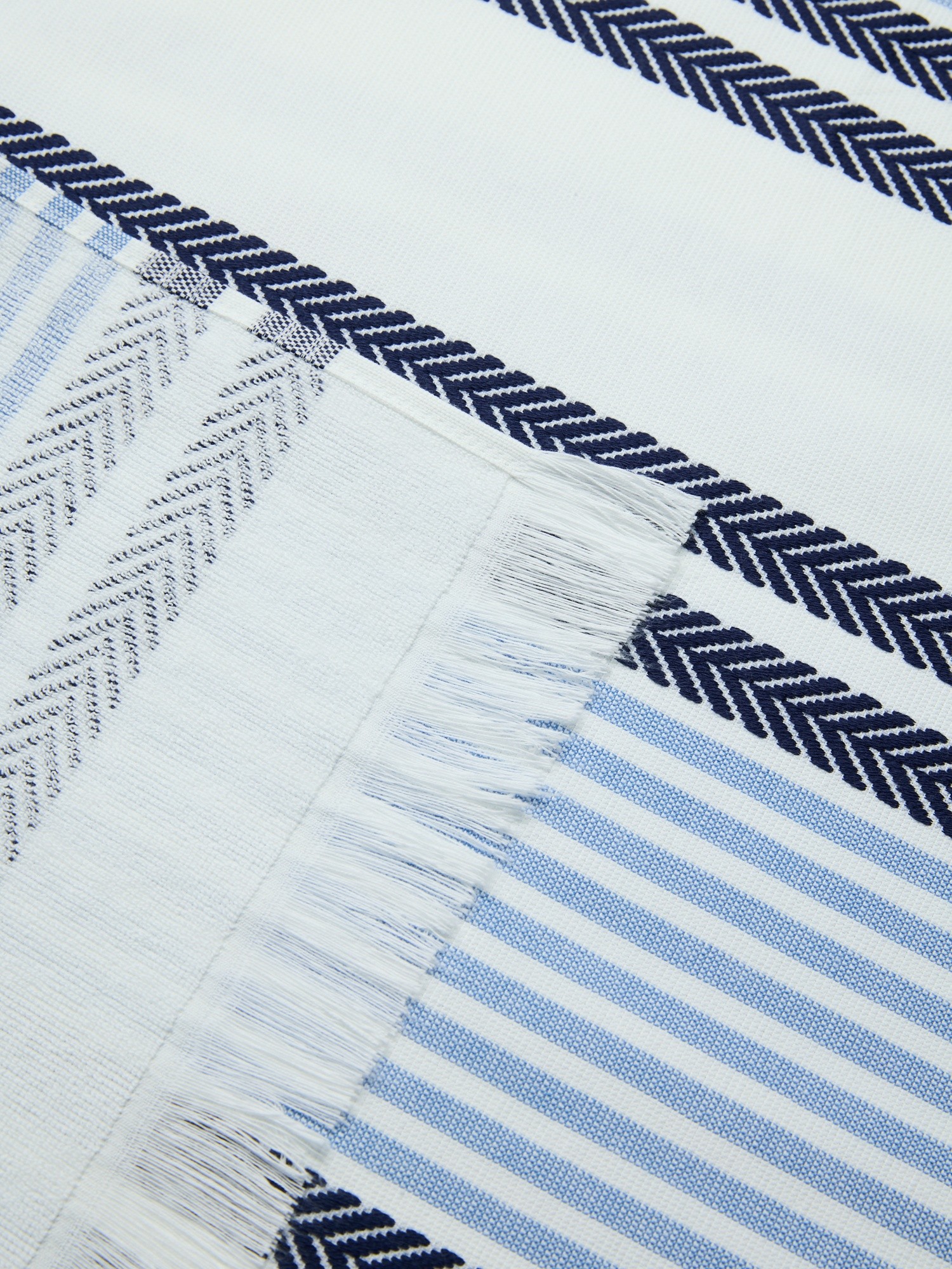 Hammam Beach Towel with Fringes - Introductory Price, White / Blue, large image number 1