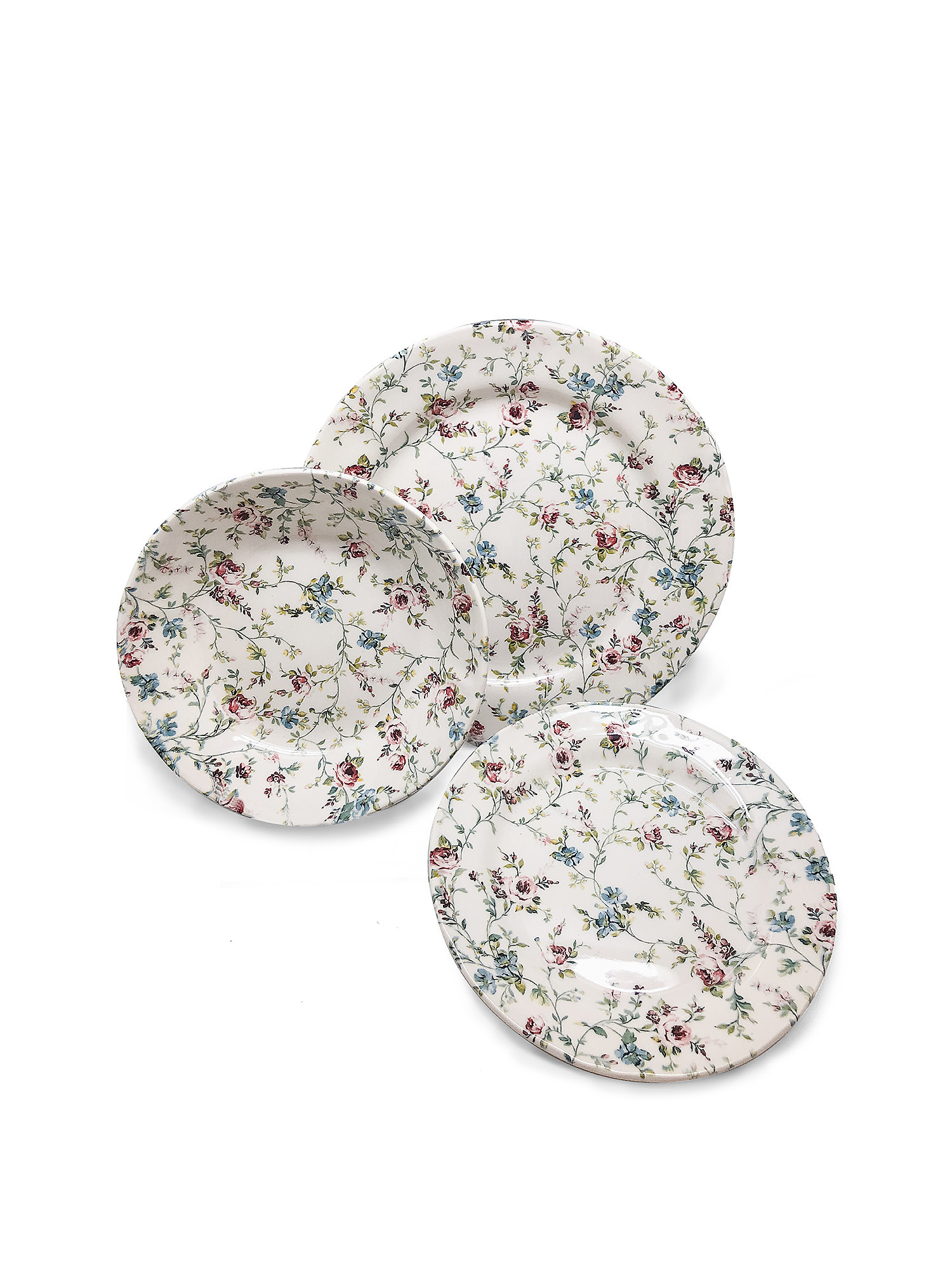 Set 18 piatti ceramica motivo fiorellini Vines, Bianco, large image number 0