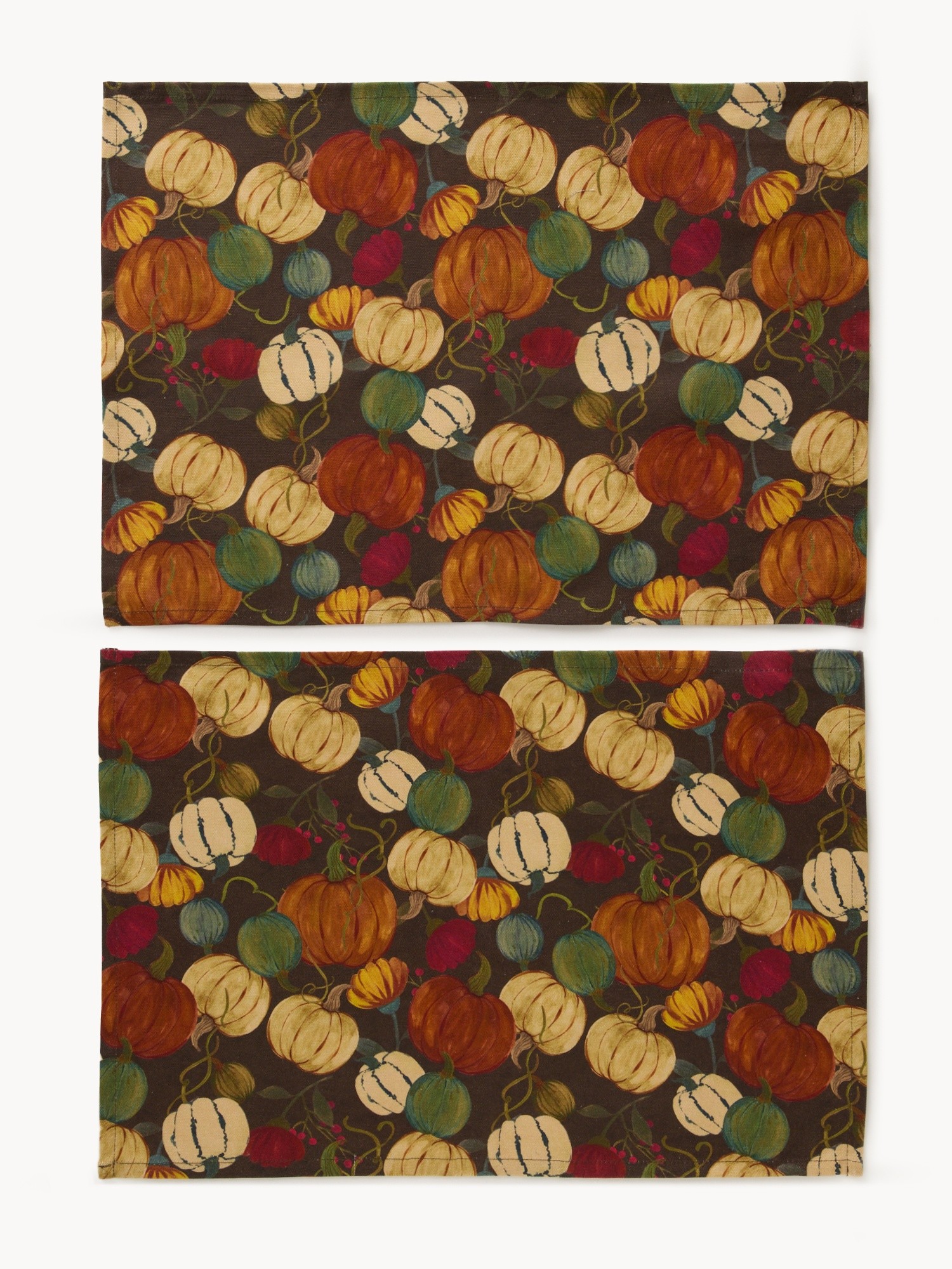 Set of 2 cotton panama placemats with pumpkin print, Multicolor, large image number 0