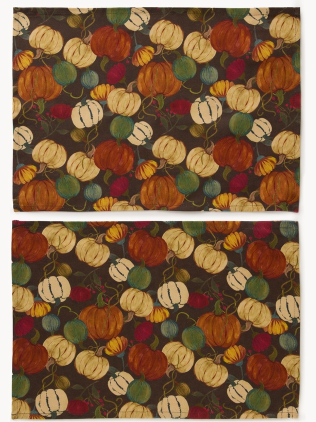 Set of 2 cotton panama placemats with pumpkin print