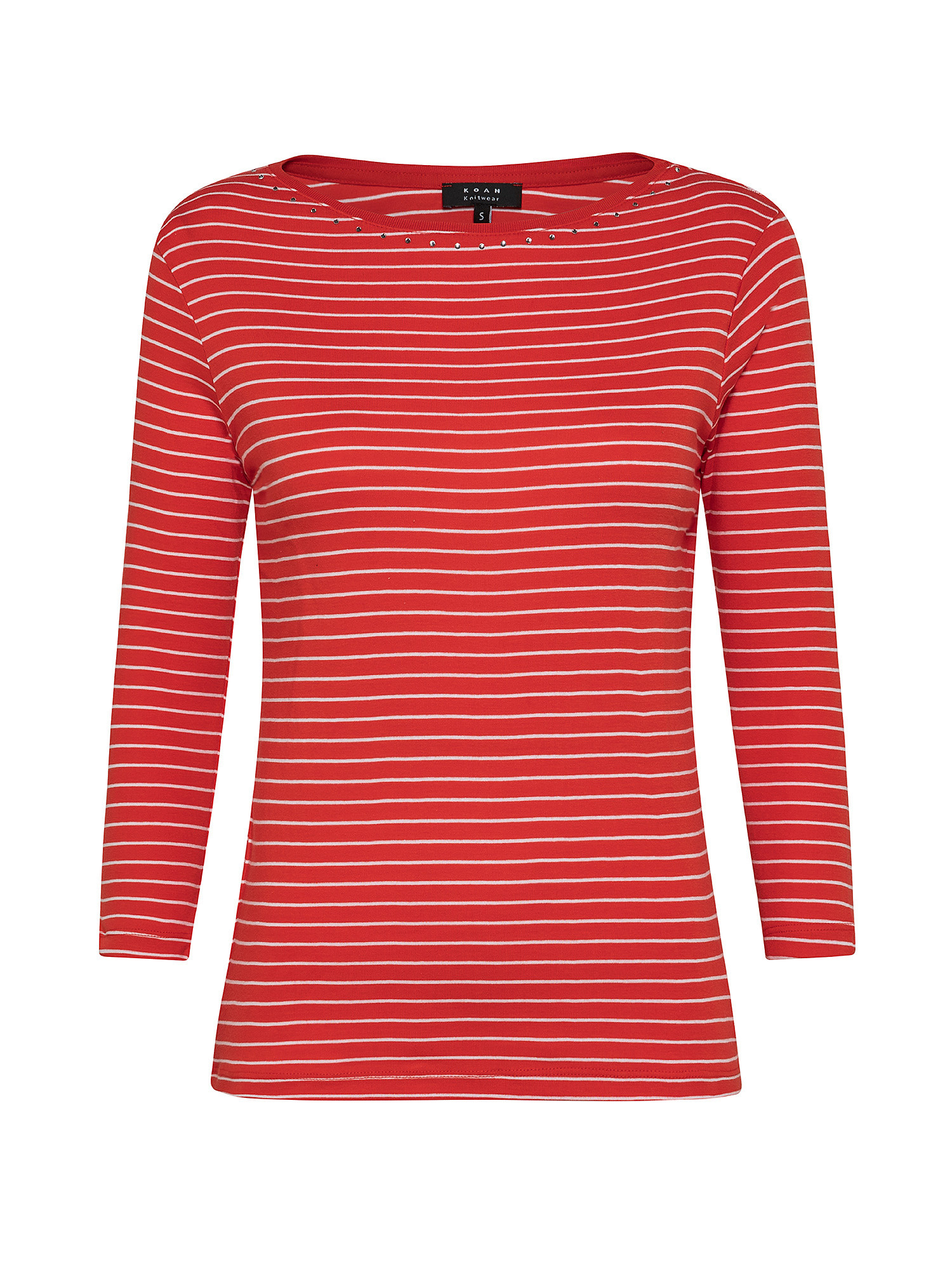 Striped crewneck T-shirt with rhinestones, Red, large image number 0