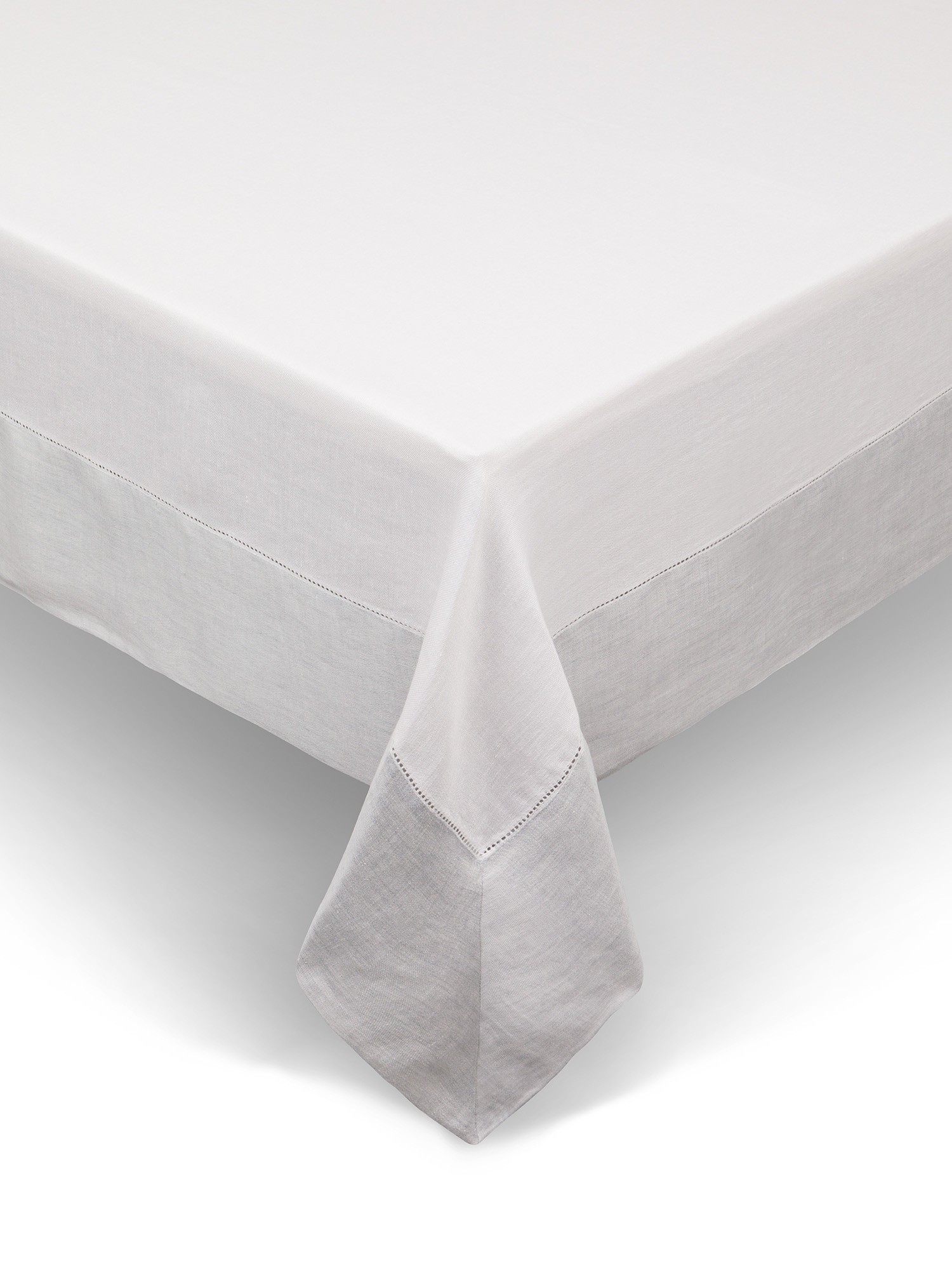Pure linen tablecloth with ajour hem, White, large image number 0