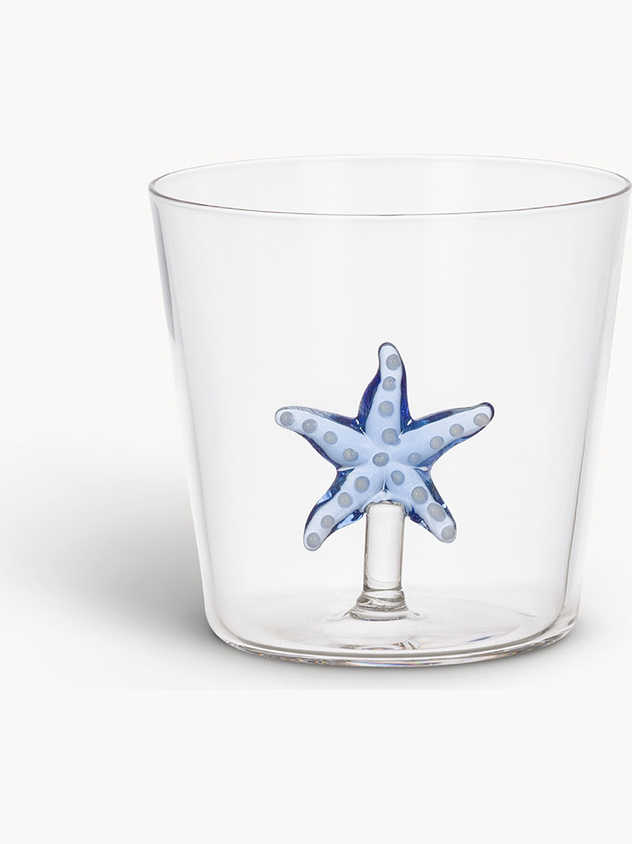 Bicchiere vetro borosilicato dettaglio stella marina