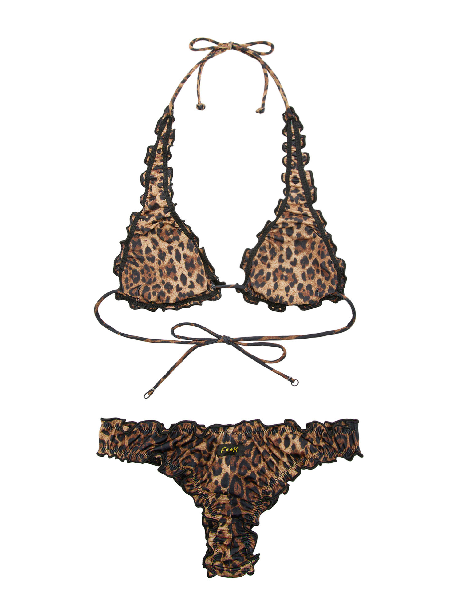 F**K - Bikini triangolo alto e slip brasiliano con stampa., Animalier, large image number 1