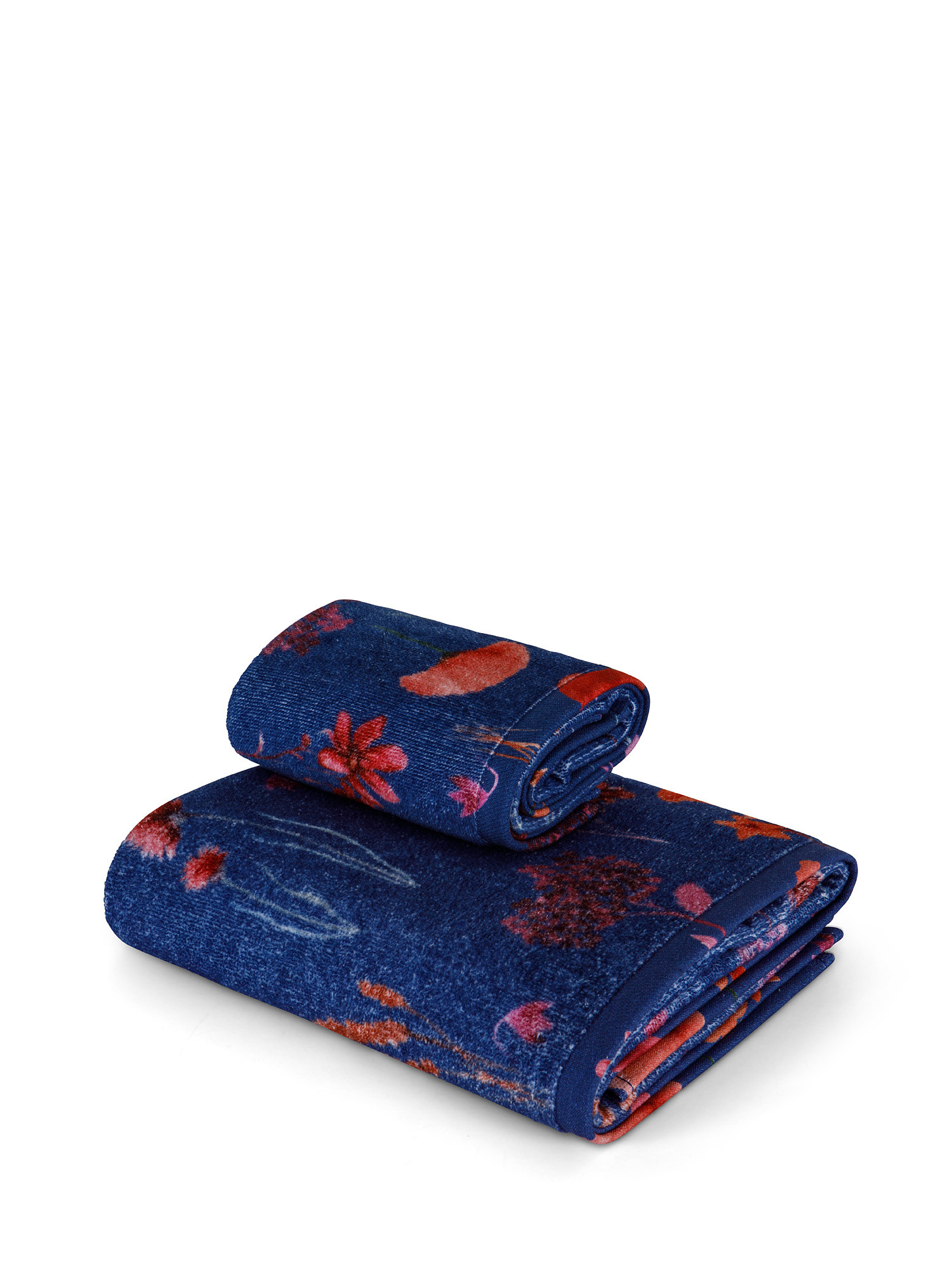 Asciugamano cotone velour stampa floreale, Blu, large