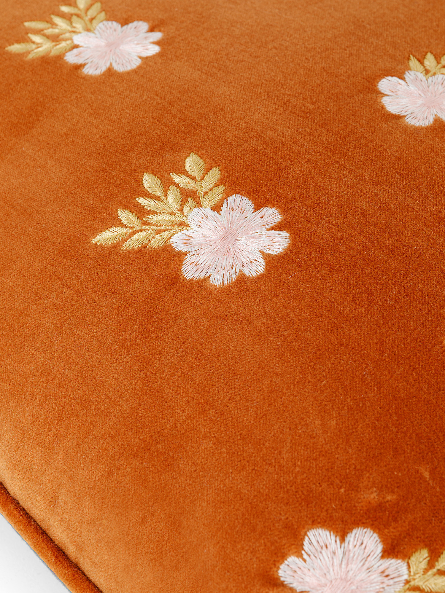 Velvet cushion with flower embroidery 45x45cm, Orange, large image number 2