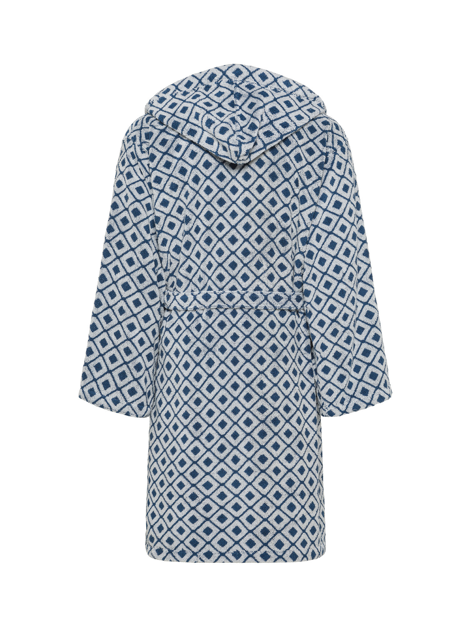 Pure cotton terry bathrobe with check pattern, Blue, large image number 1