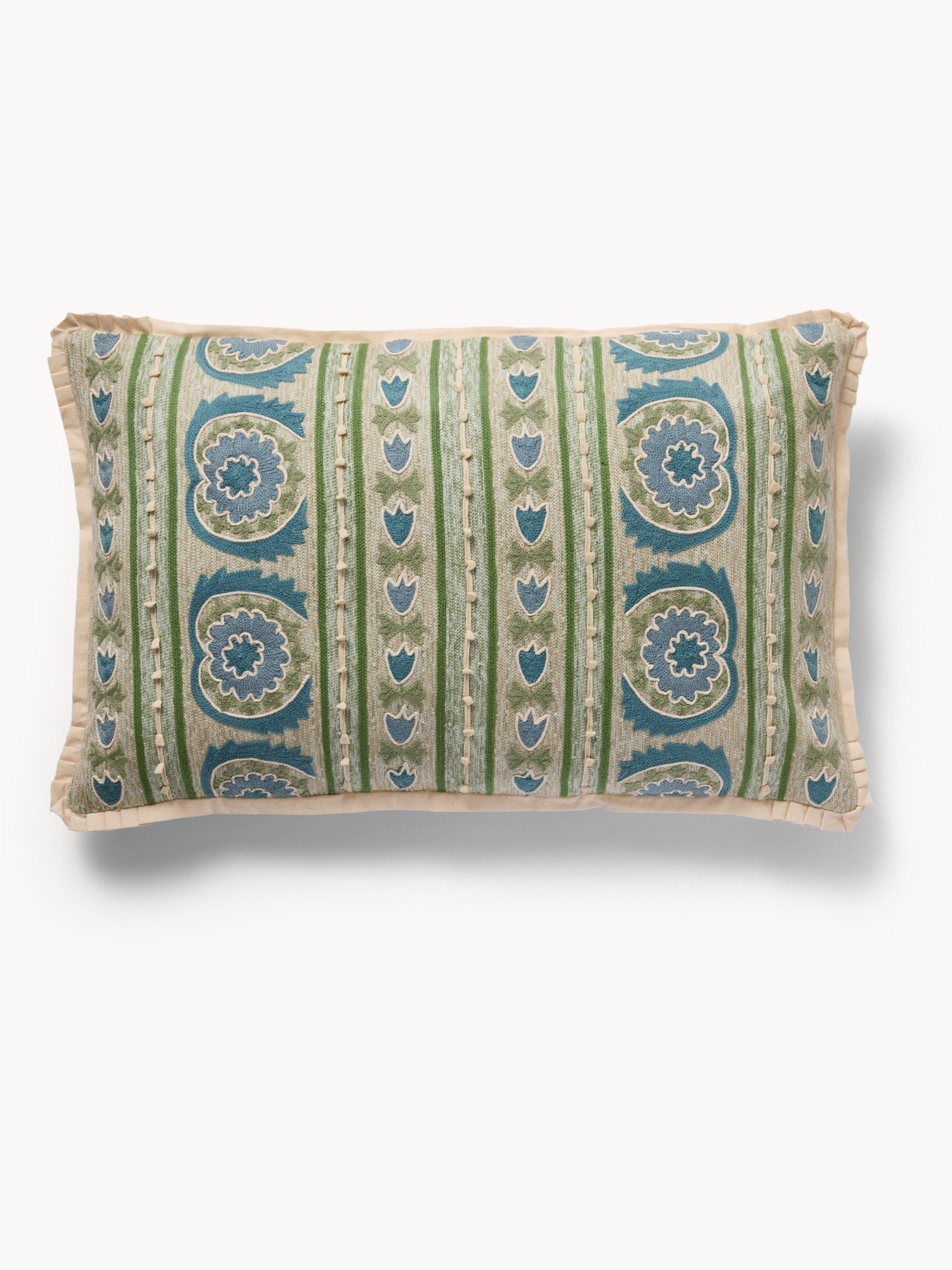 Cuscino con ricamo piastrelle 65x40cm, Verde acqua, large image number 2