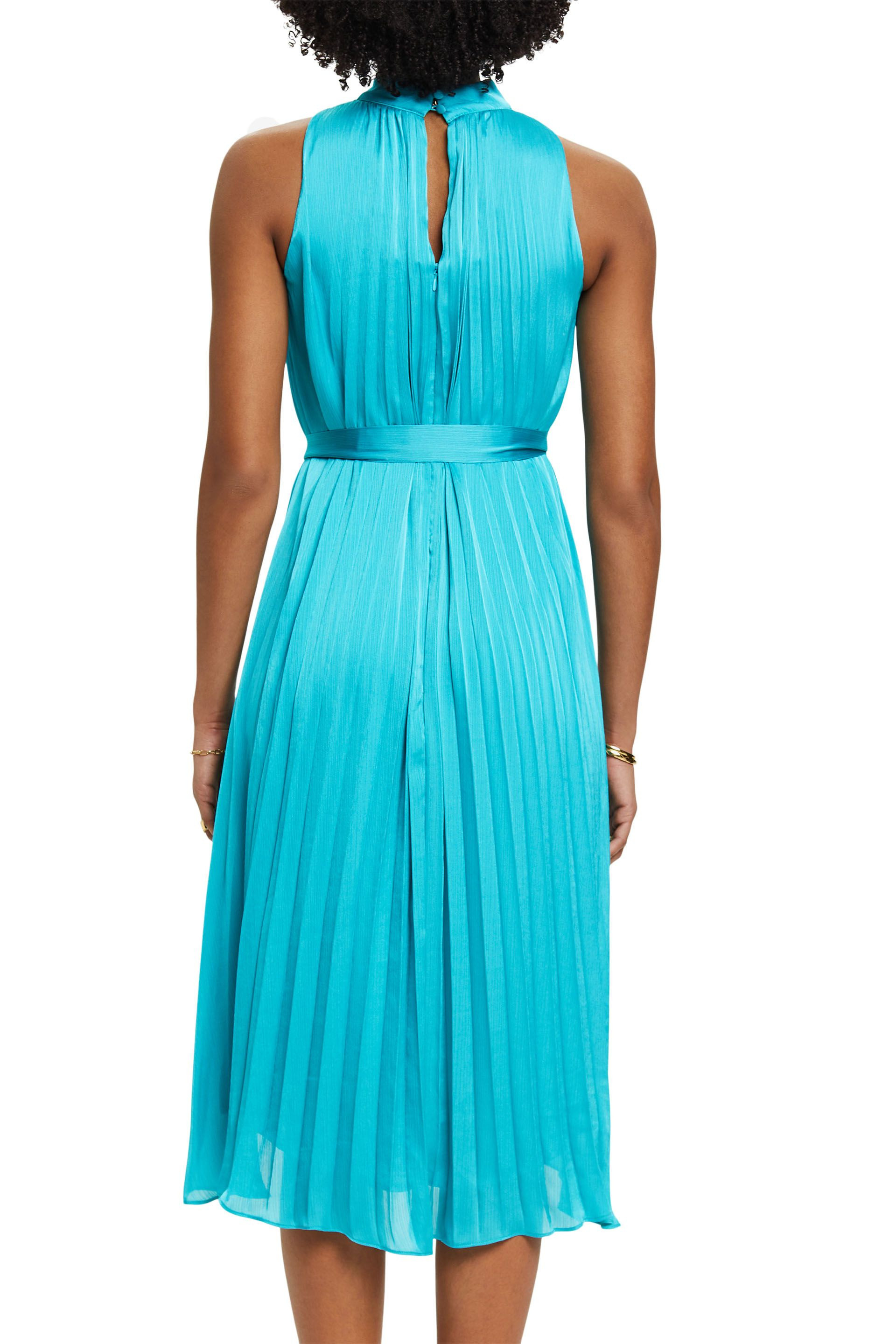 Esprit - Pleated satin dress, Turquoise, large image number 2