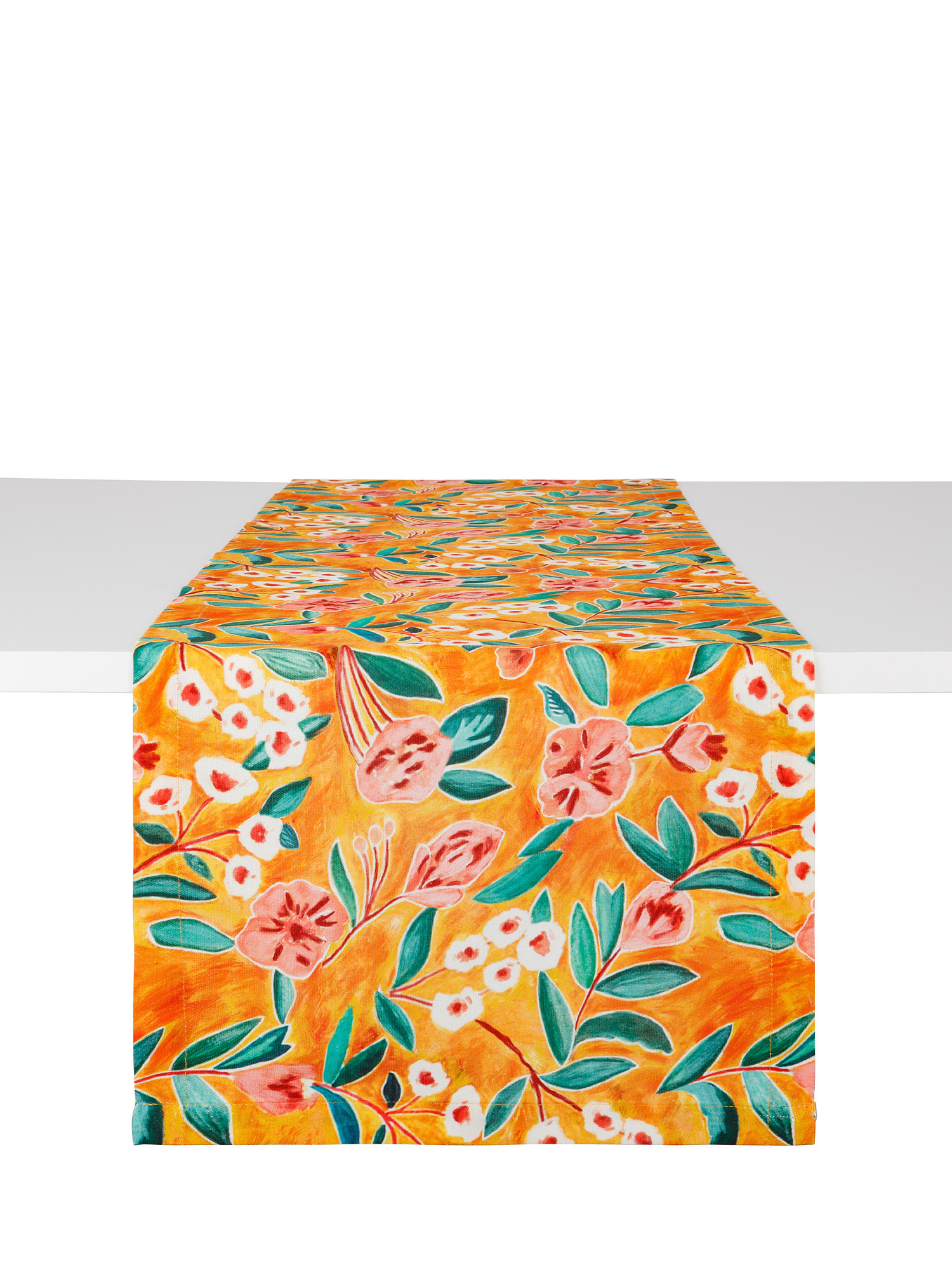 Runner puro cotone stampa digitale floreale, Arancione, large image number 0