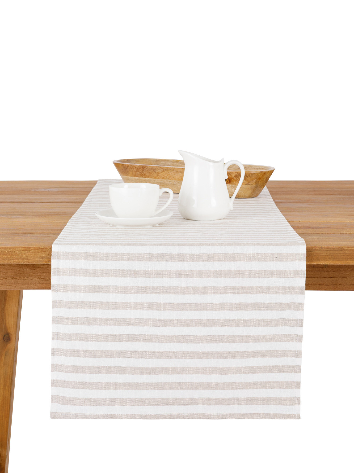 Striped linen and cotton table runner, Beige, large image number 0