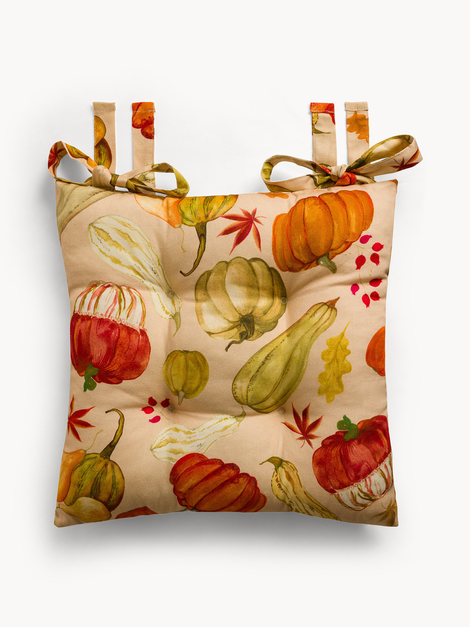 Pure cotton panama chair cushion with ties with pumpkin print, Beige, large image number 0