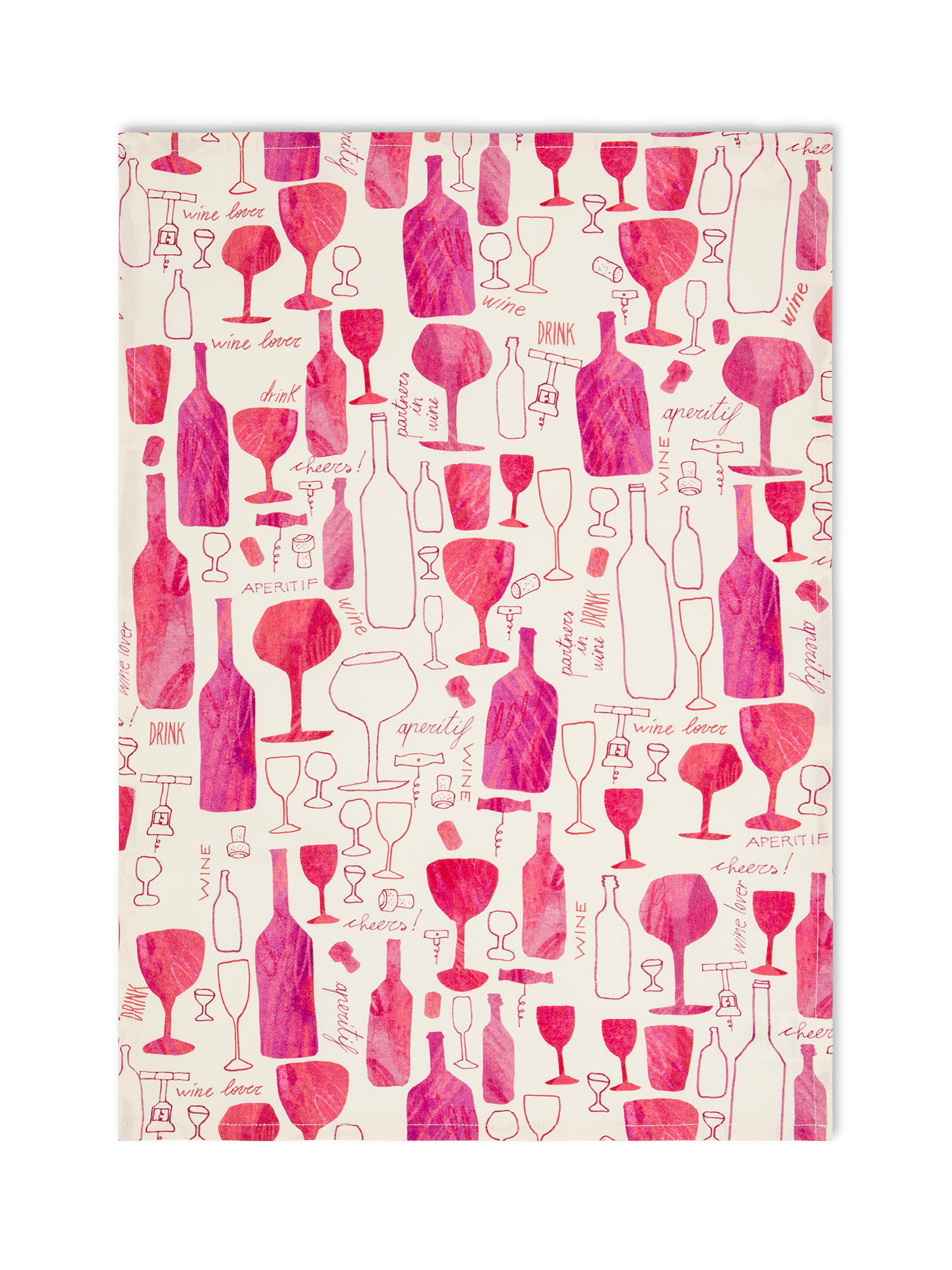 Set of 2 panama cotton tea towels with wine print, Dark Red, large image number 1