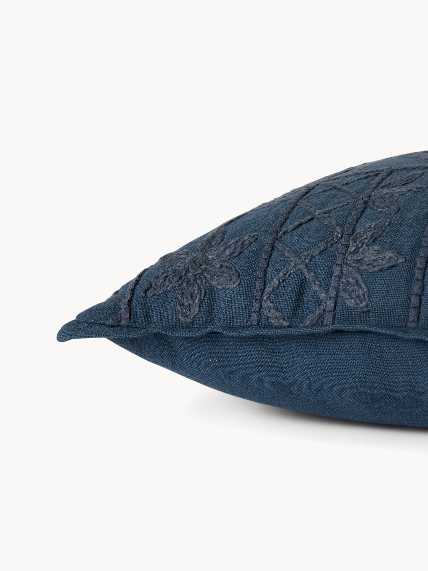 Embossed floral embroidery cushion,45x45cm, Blue, large image number 0