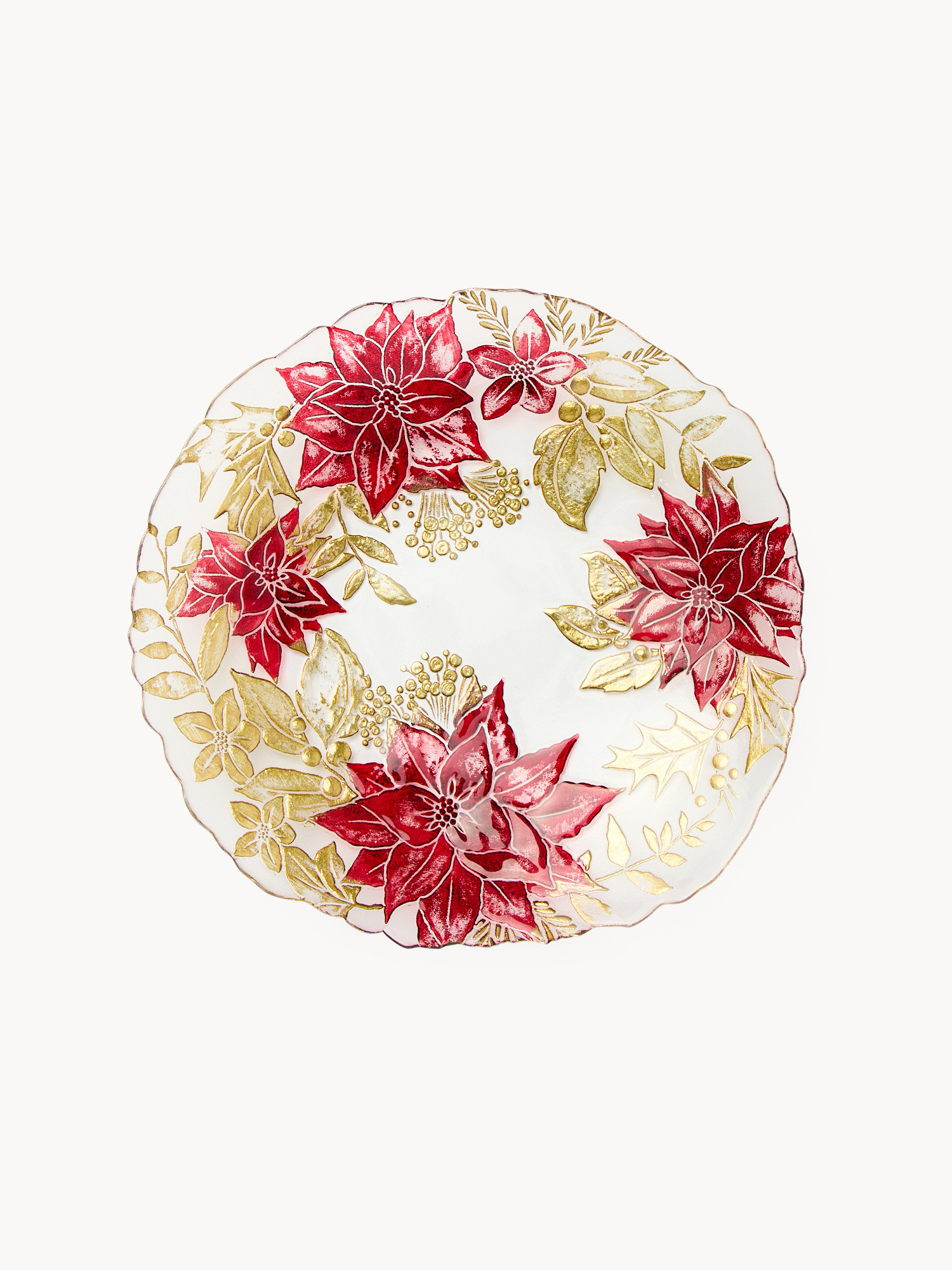 Glass serving plate with a flower design, Red, large image number 0