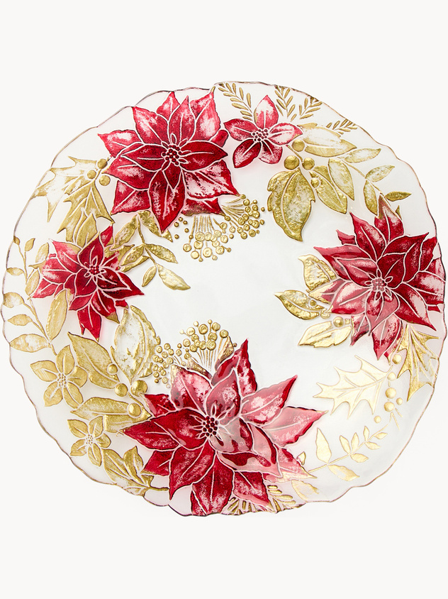 Glass serving plate with a flower design