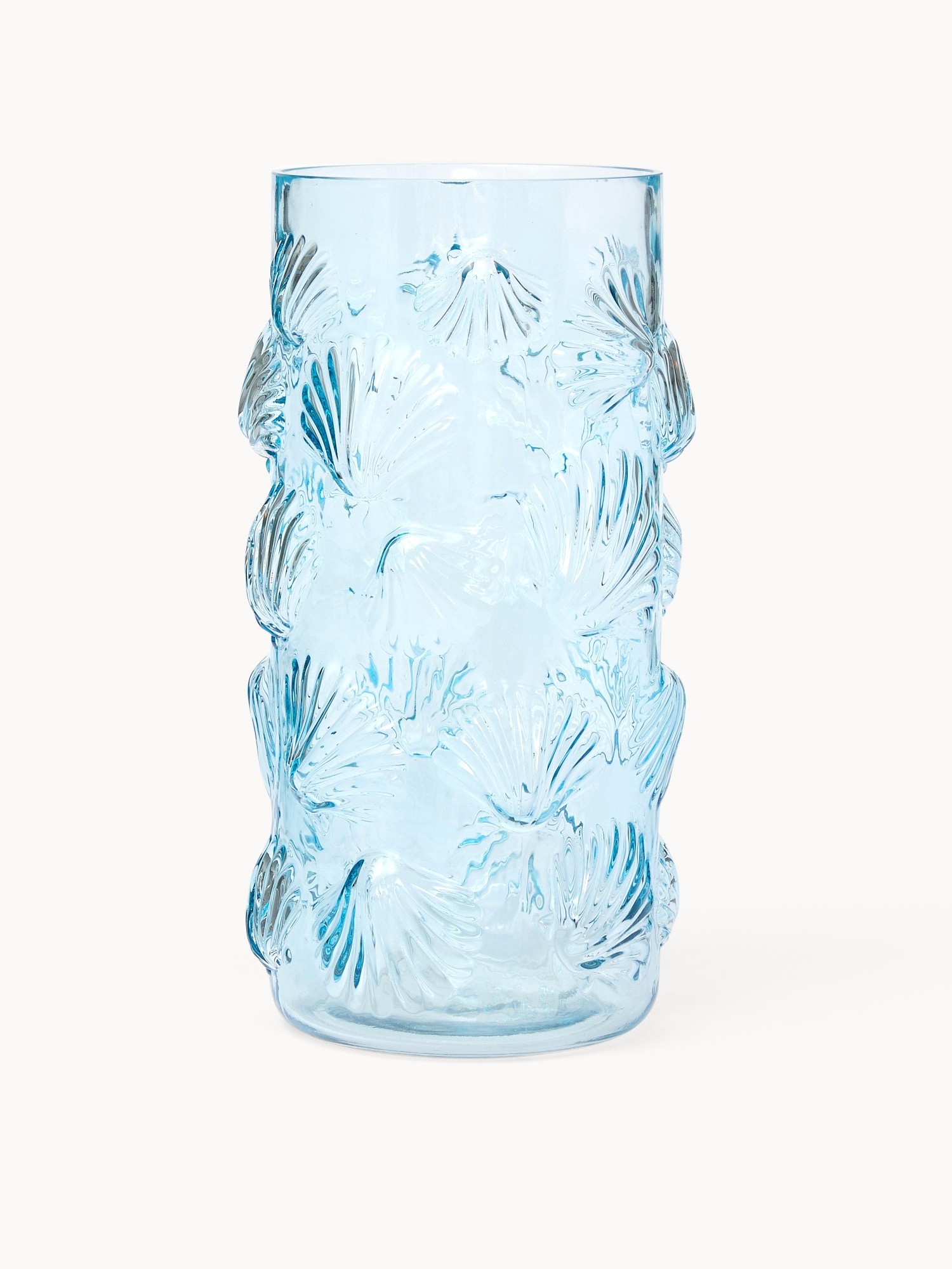 Vaso in vetro trasparente con decoro conchiglie, Blu, large image number 0