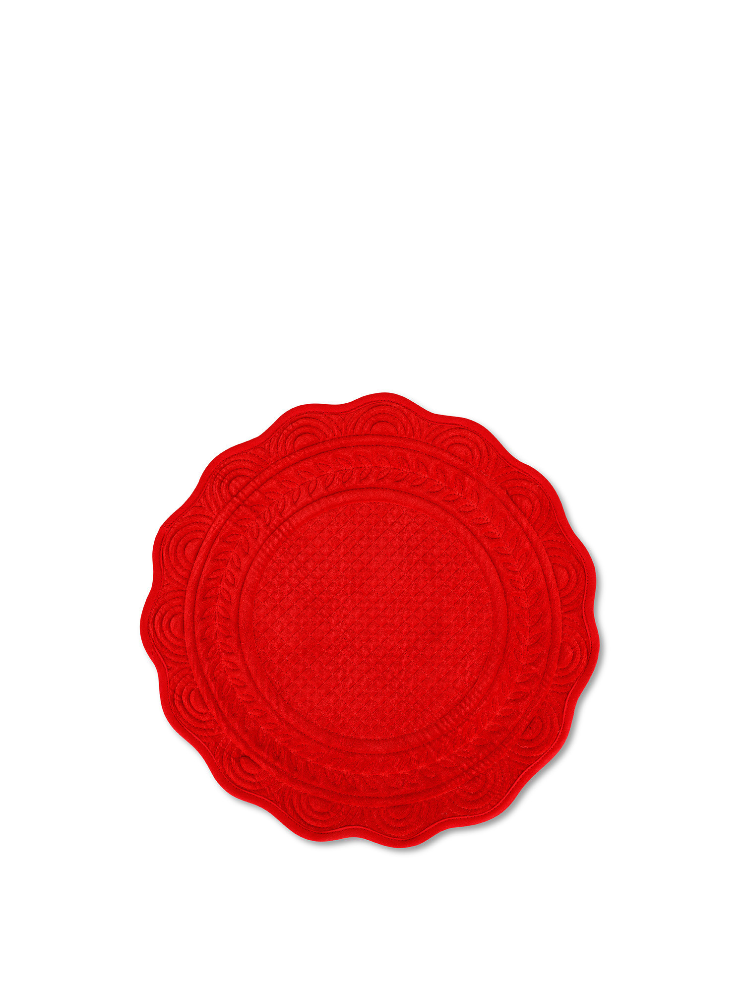 Solid color round quilted cotton velvet placemat, Red, large image number 0