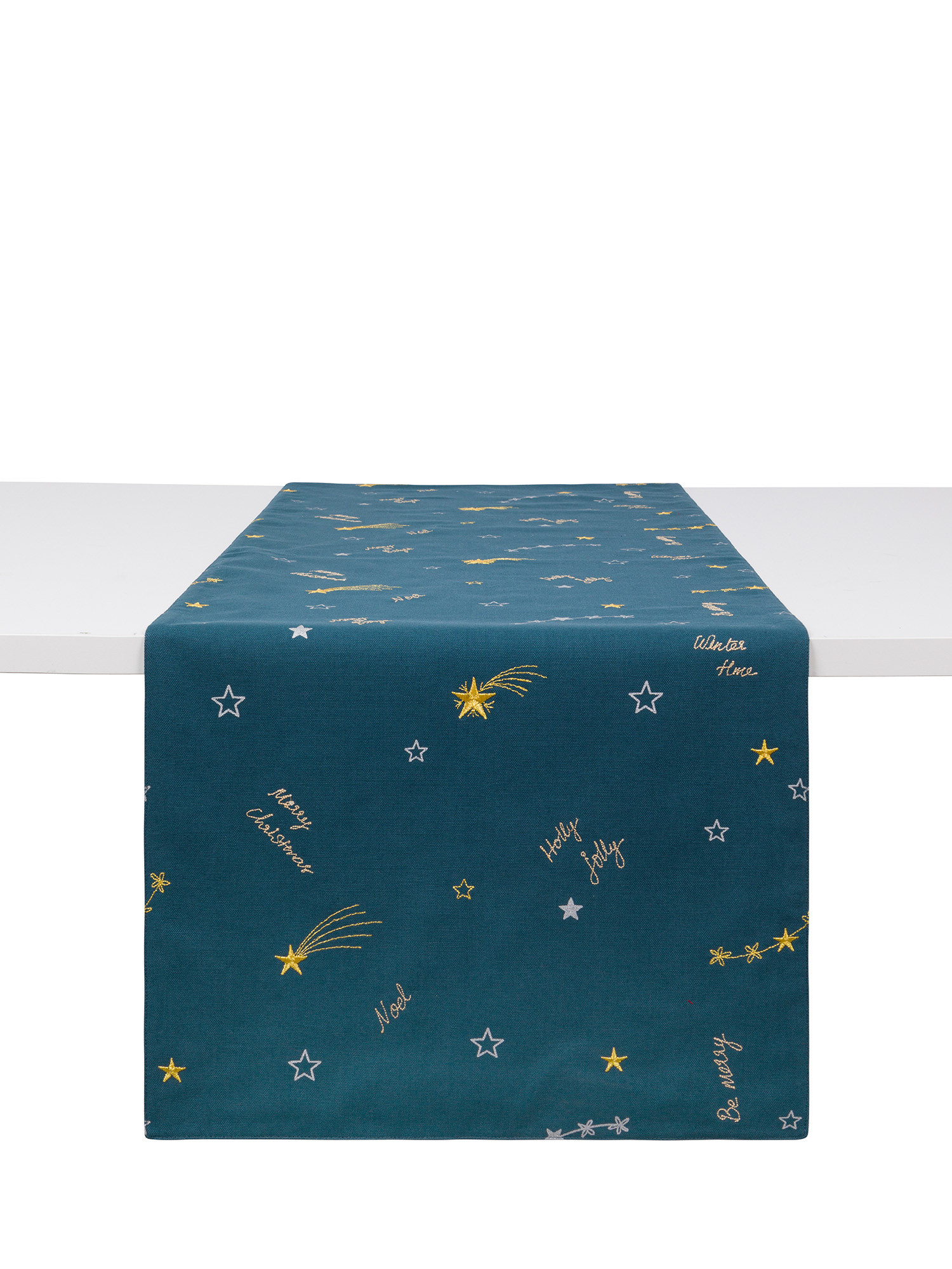 Cotton runner with star embroidery, Blue, large image number 0