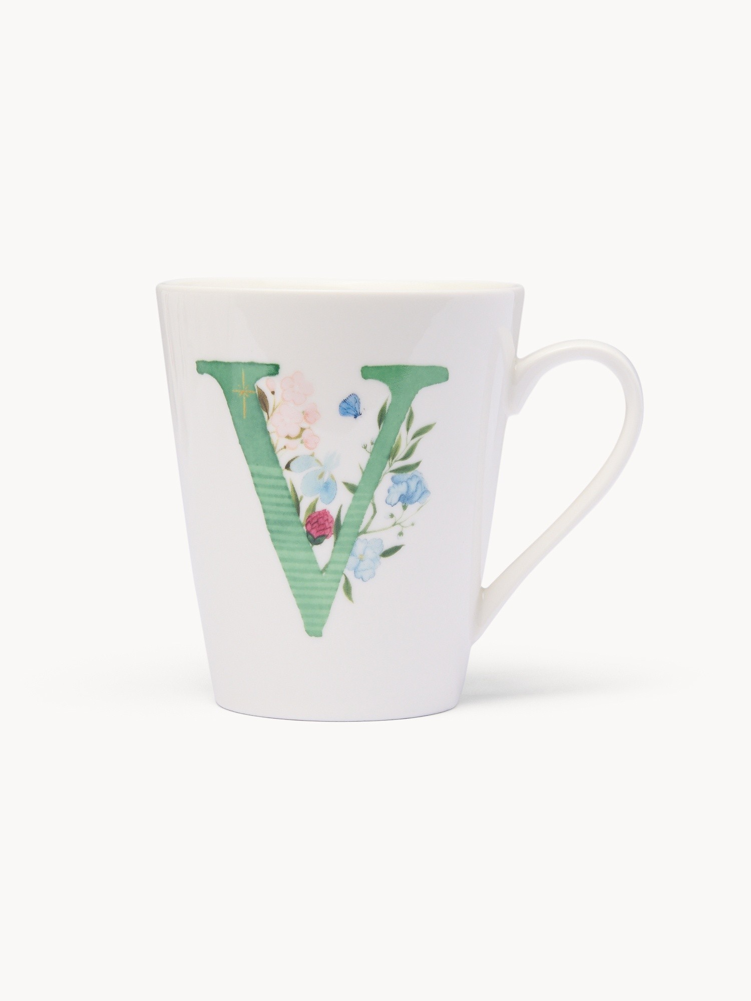 New bone china mug,letter V, White 1, large image number 1