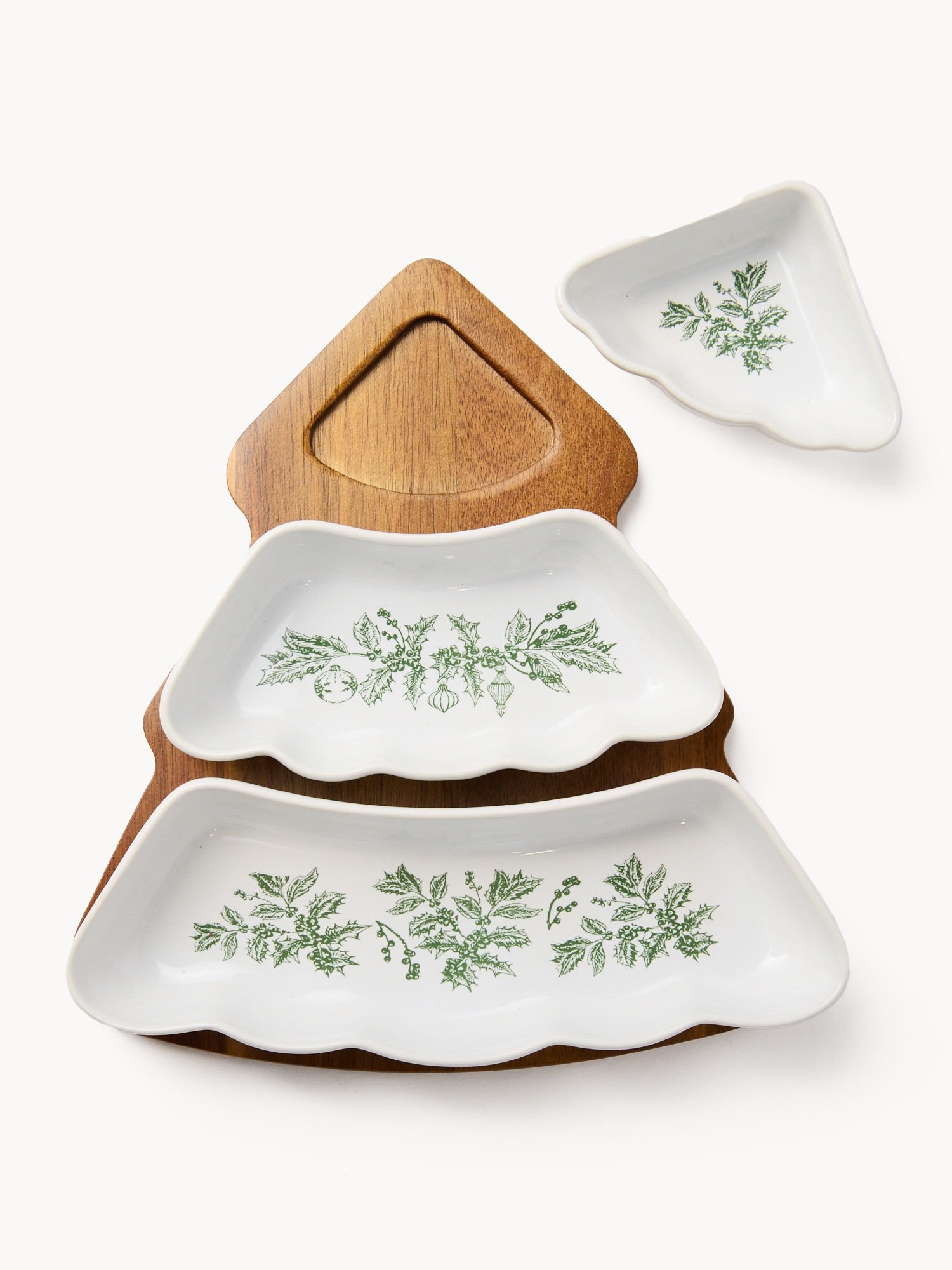 Antipastiera in stoneware a forma di albero di Natale, Bianco/Verde, large image number 1